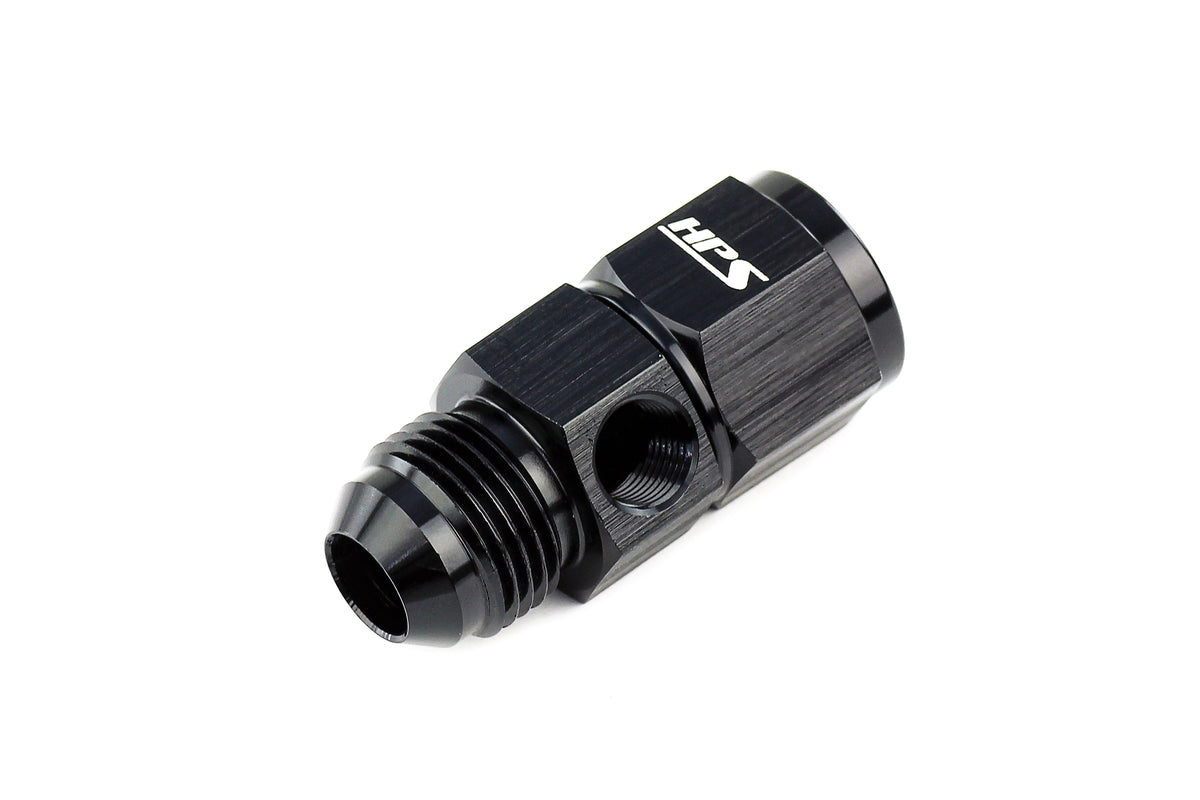 HPS Performance Black Aluminum AN Male to Female Fuel Pressure Gauge Adapter with 1/8&quot; NPT Female Port Sensor -3 -4 -6