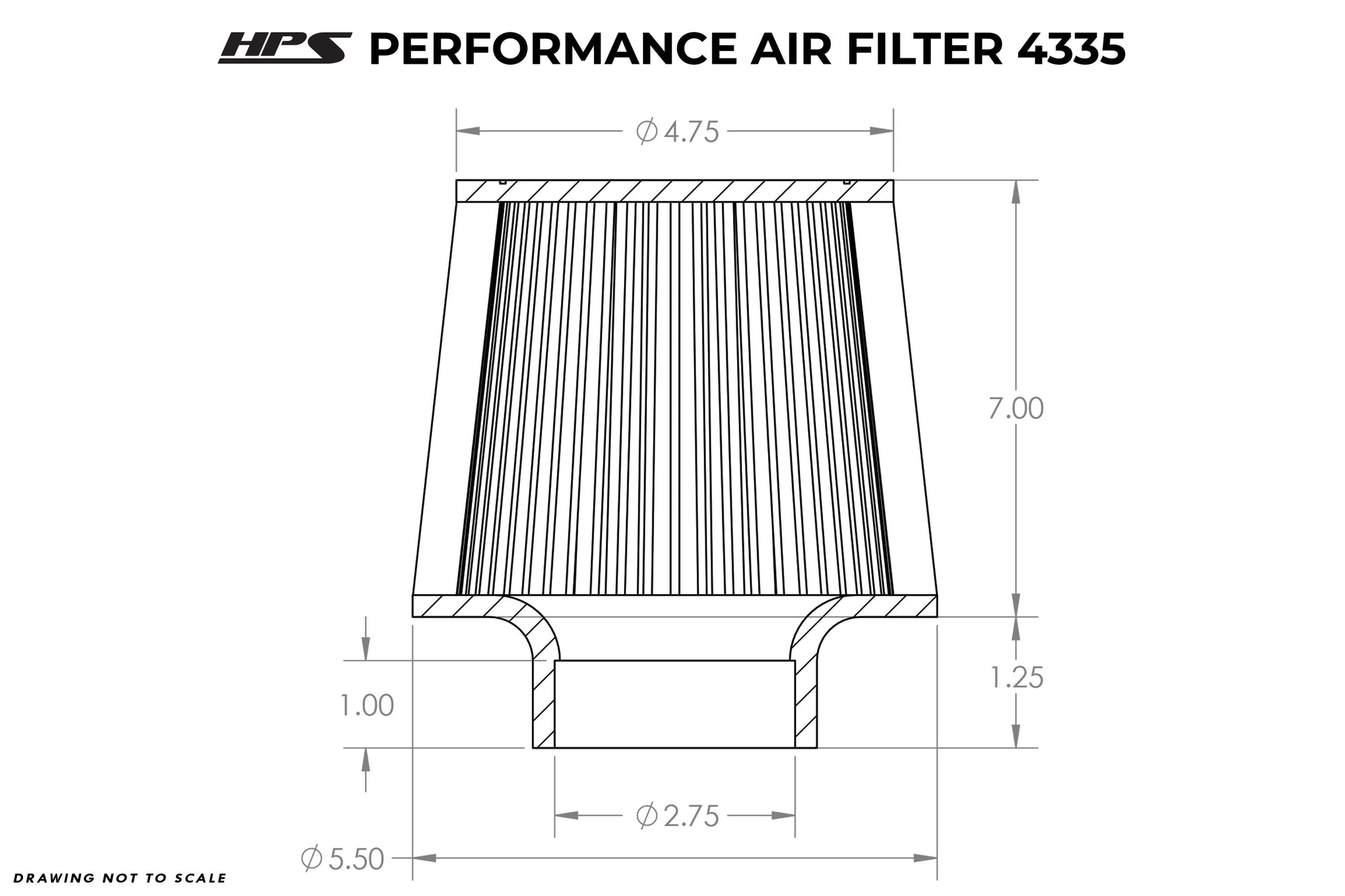 HPS Performance Air Filter 2.75" ID, 7" Element Length, 8.25" Overall Length, HPS-4335