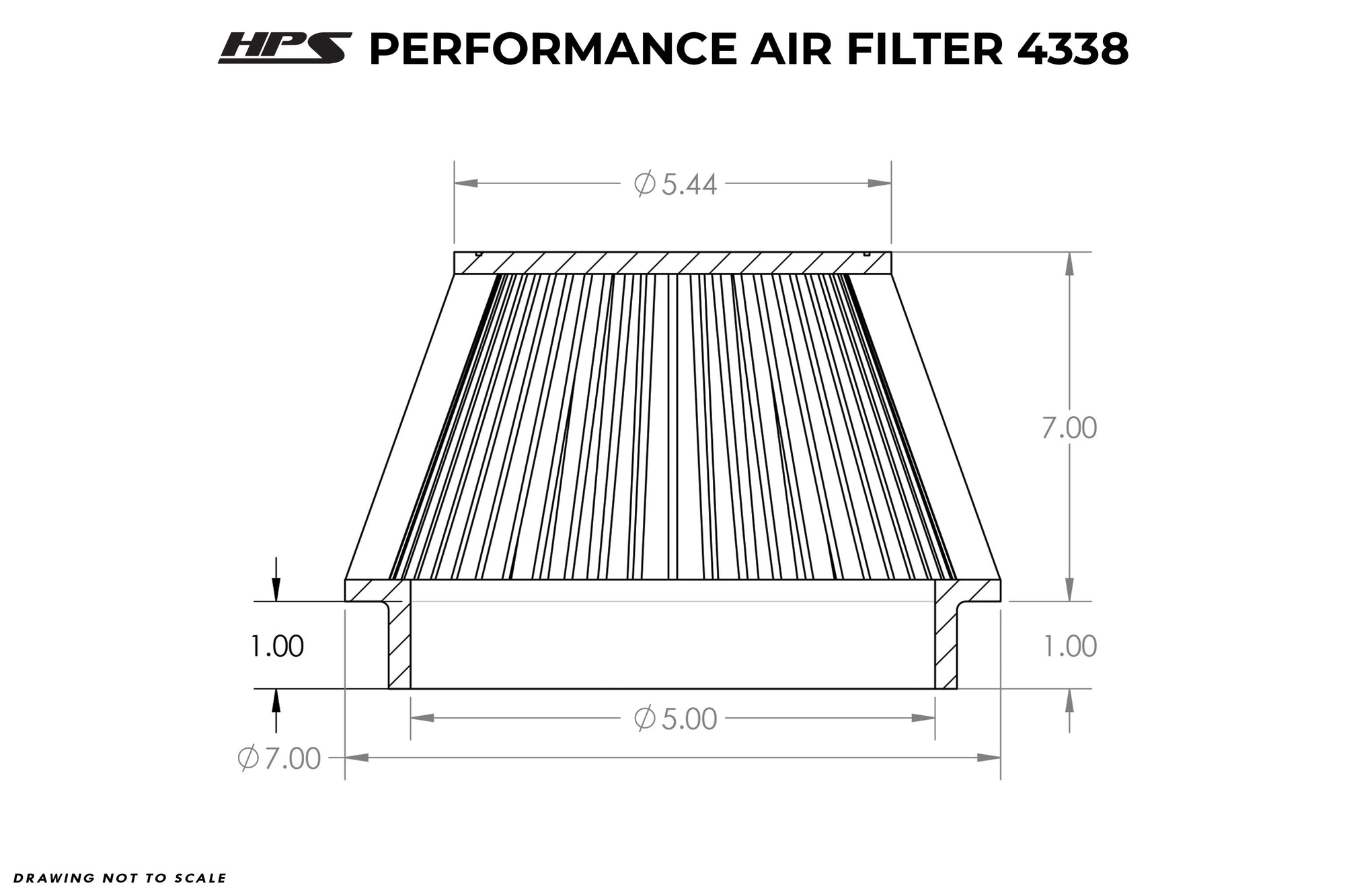 HPS Performance Air Filter 5" ID, 7" Element Length, 8" Overall Length, HPS-4338