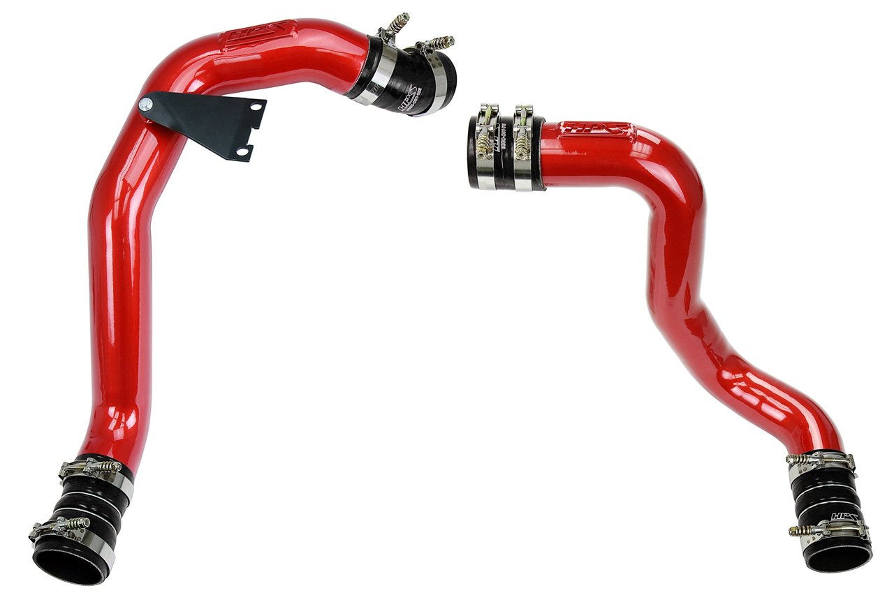 HPS Hot & Cold Side Red Charge Pipe with Black Intercooler Boots Kit, 03-07 Ford F350 Superduty Powerstroke 6.0L Diesel Turbo 17-145R