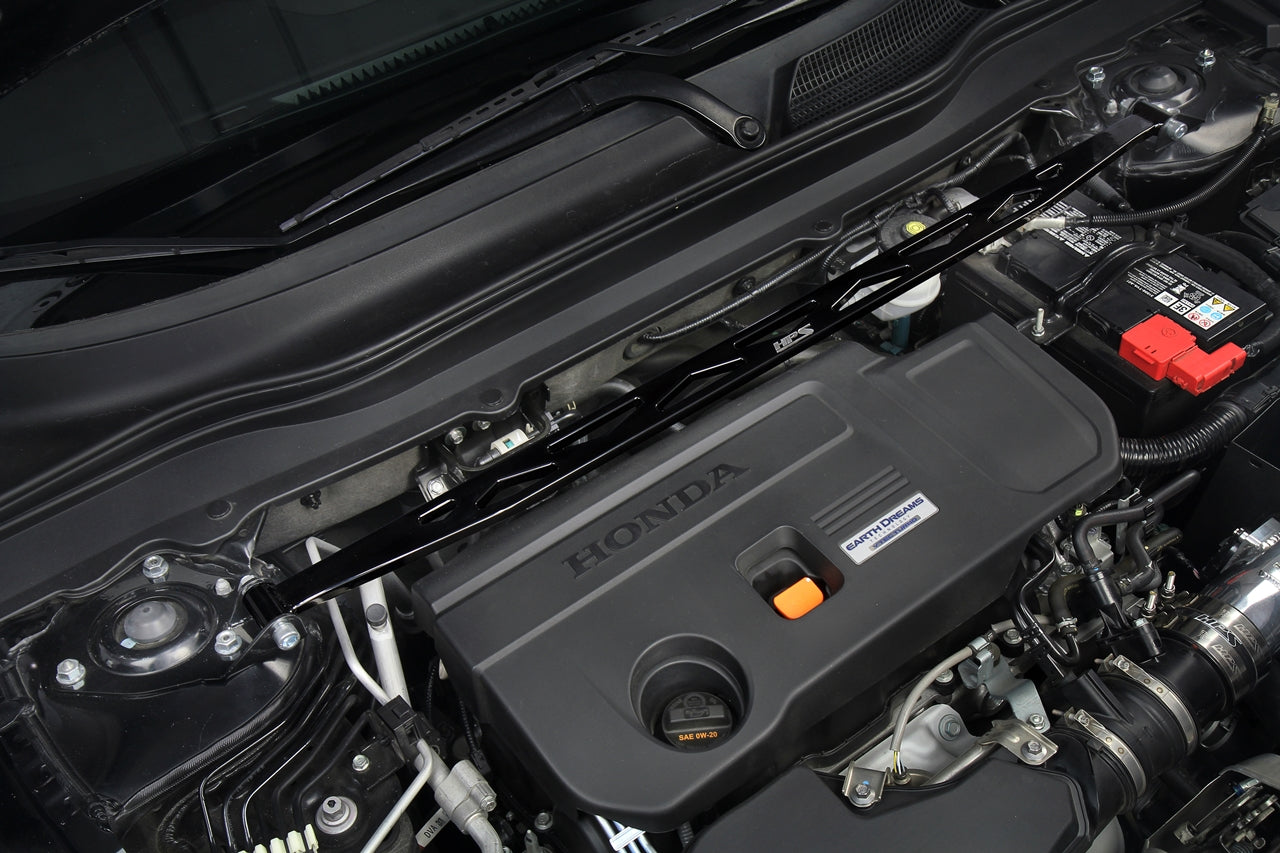 HPS Performance Black Front Strut Tower Billet Aluminum Bar Installed 2018-2022 Honda Accord Turbo 42-104GB L15 K20 Engine