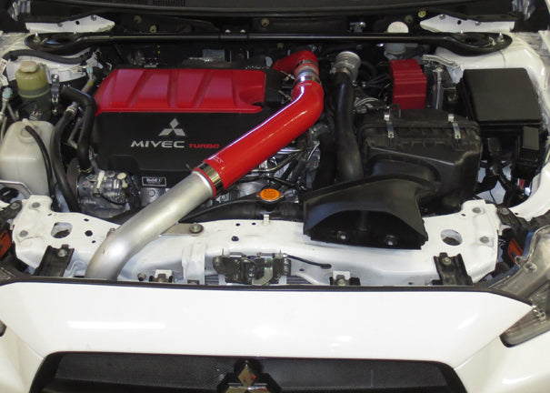 HPS Red Reinforced Silicone Intercooler Hose Kit Mitsubishi Lancer EVO 10 X US-Spec 57-1228-RED Installed