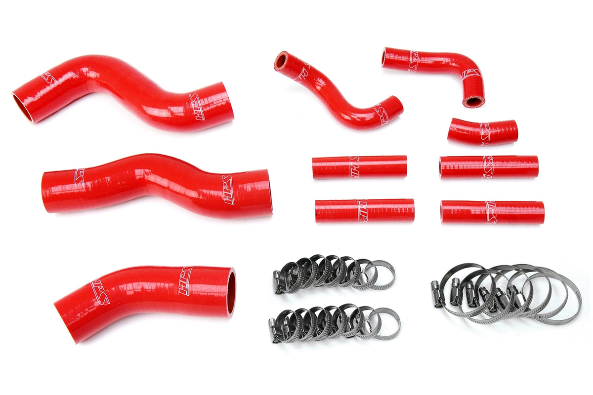 HPS Red Reinforced Silicone Radiator + Pesky Heater Hose Kit 1FZ-FE Toyota 92-97 Land Cruiser FJ80 4.5L I6 without rear heater 57-1441-RED