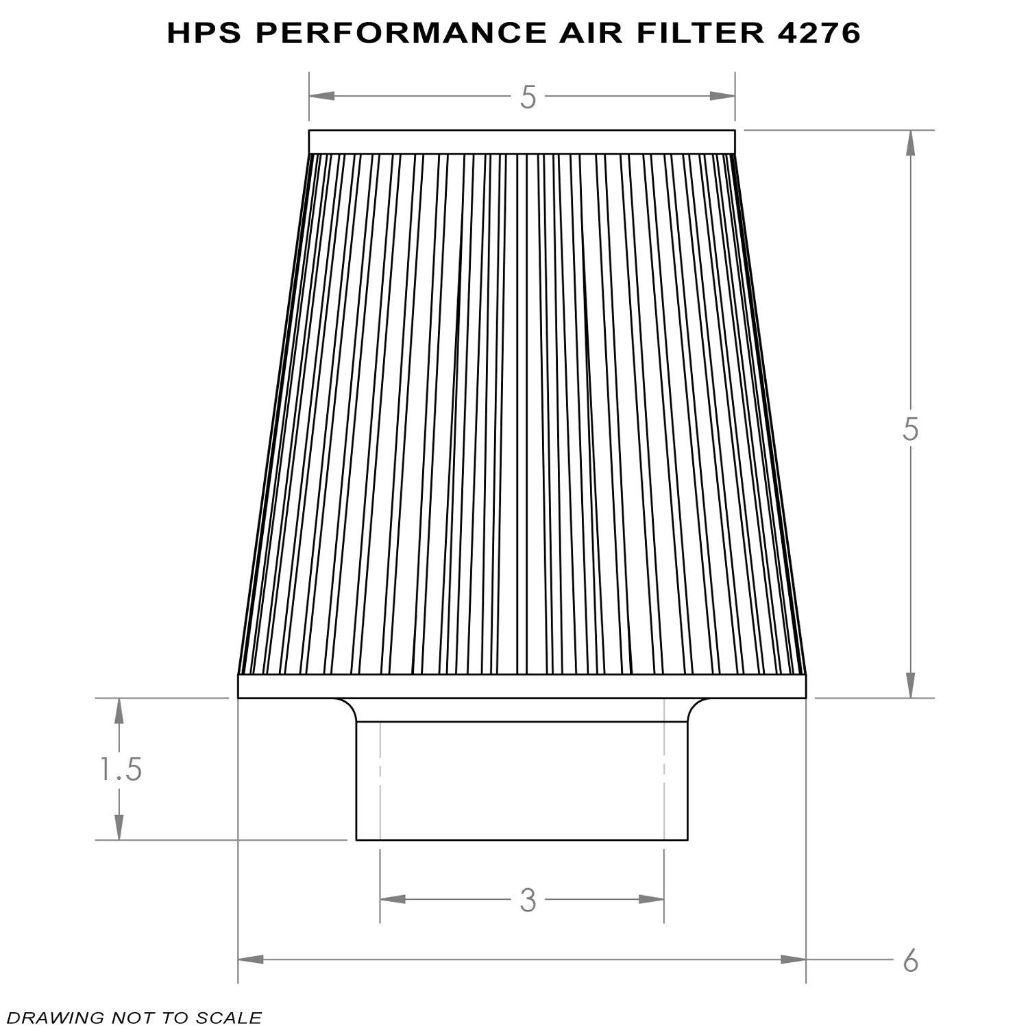 HPS Performance Air Filter 3 inch ID, 6.5 inch Length universal replacement intake kit shortram cold ram HPS-4276