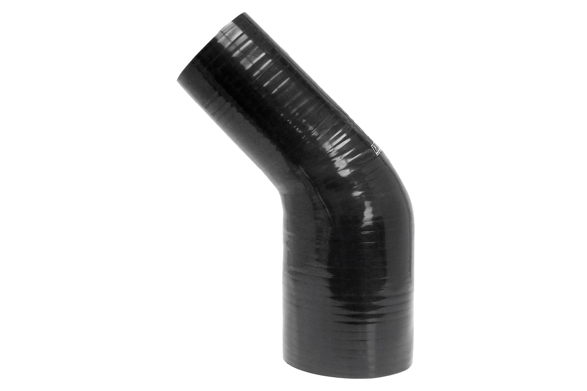 HPS 2-3/4 - 4 inch 2.75 Black Silicone 45 Degree Elbow Reducer Coupler Hose High Temp Reinforced 70mm 102mm HTSER45-275-400-BLK