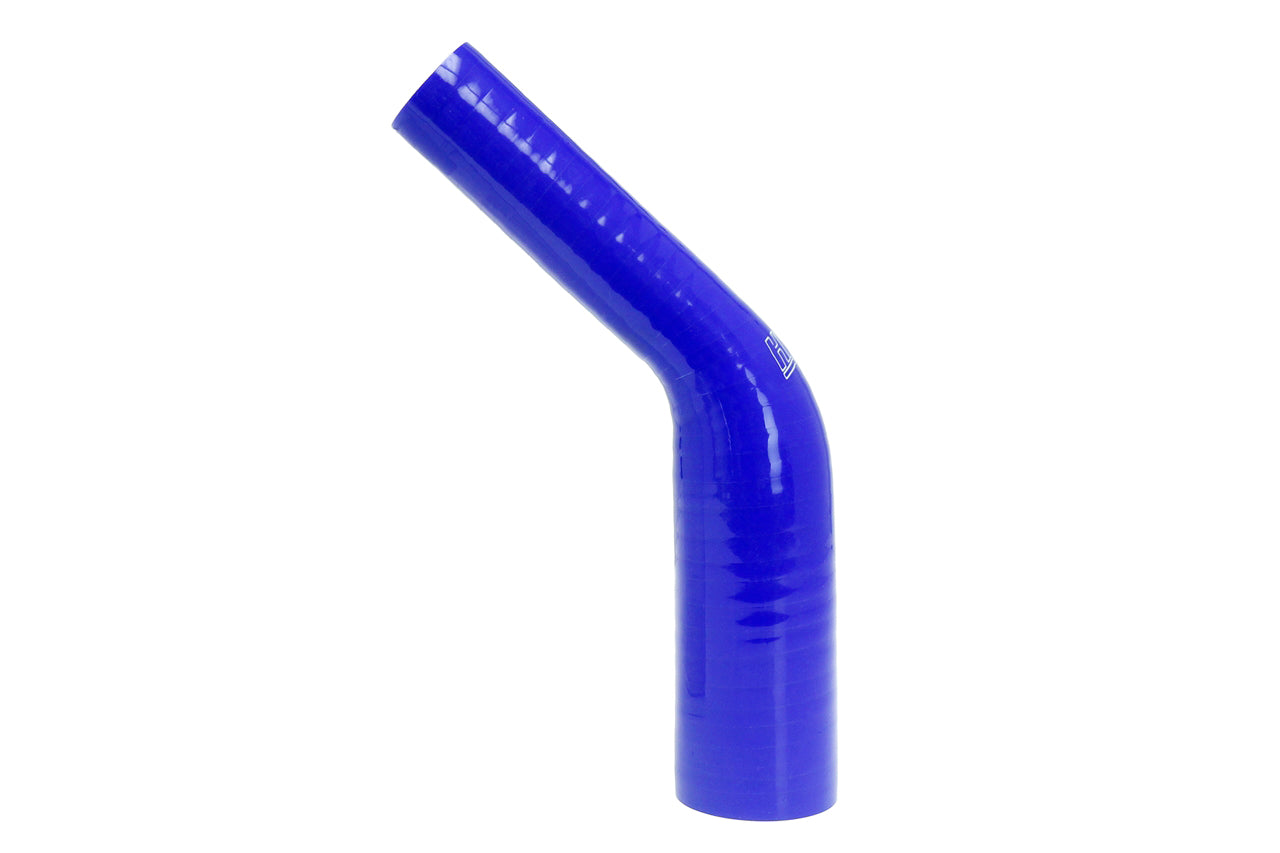 HPS 1-3/4 - 2-1/2 inch 1.75 2.5 Blue Silicone 45 Degree Elbow Reducer Coupler Hose High Temp Reinforced 45mm 63mm HTSER45-175-250-BLUE