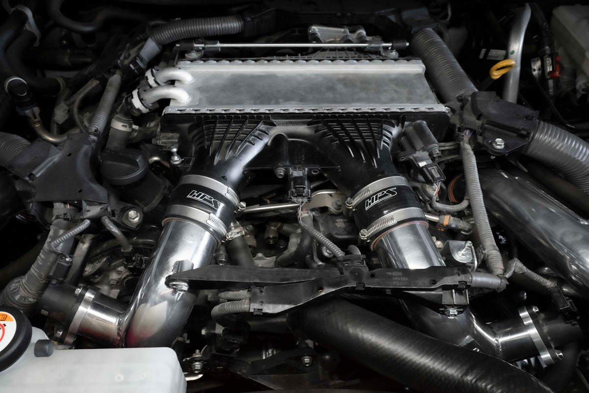 HPS Performance Intercooler Piping Hot Side Installed 3rd Gen Toyota Tundra 3.4L V6 Twin Turbo 17-148