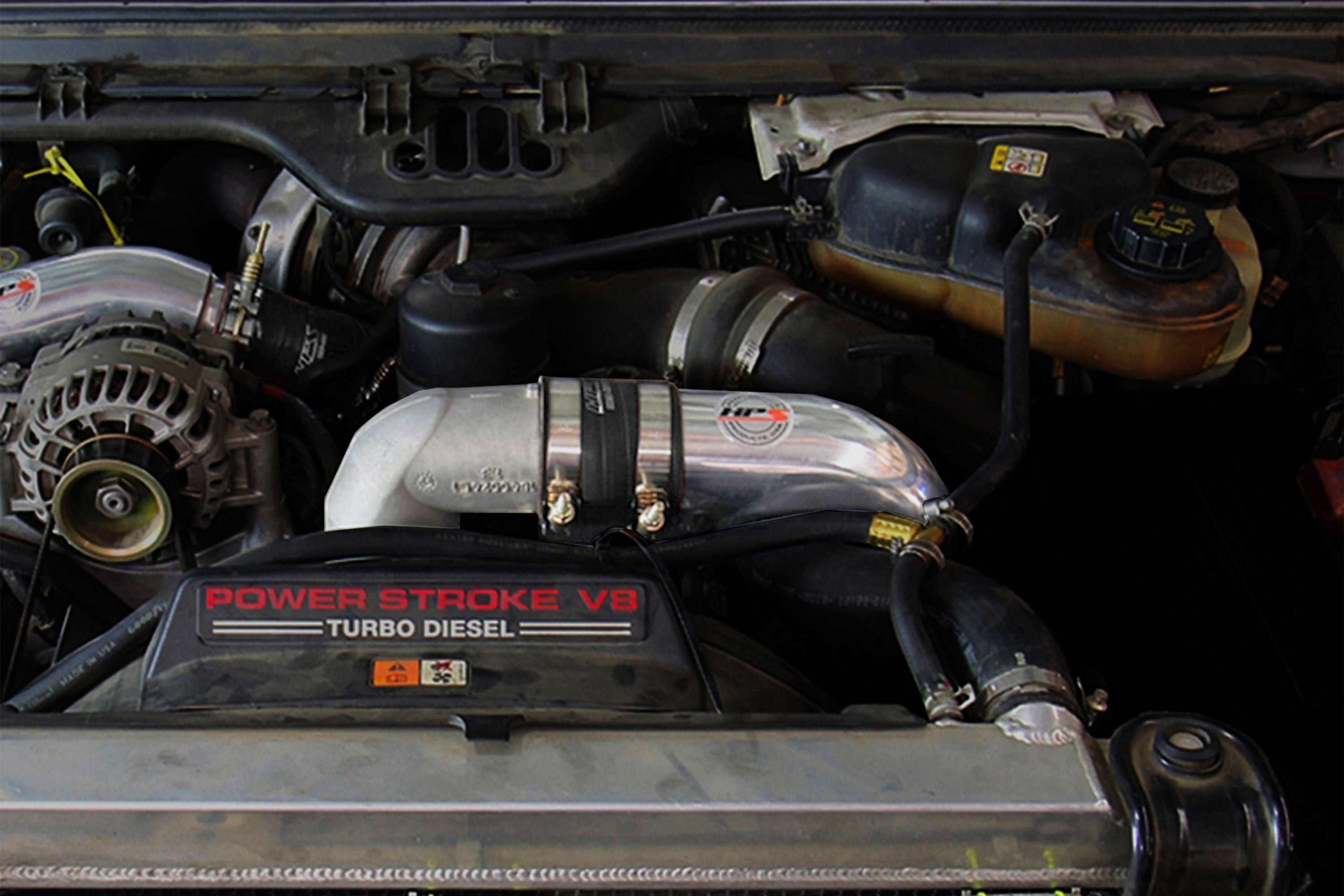 HPS Cold Side Charge Pipe with CAC Hose Intercooler Boots installed 2003-2007 Ford F250 F350 F450 F550 Superduty Powerstroke 6.0L Diesel Turbo 17-174