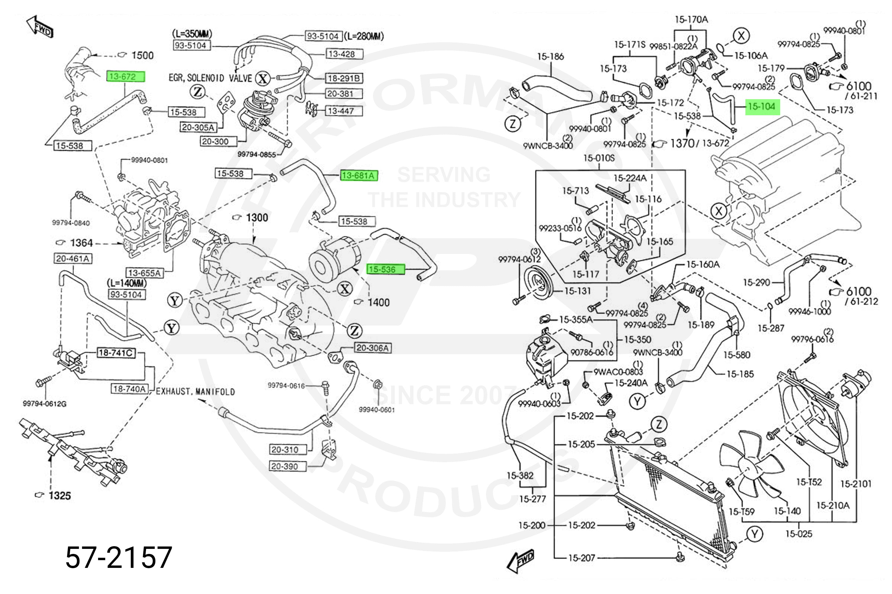HPS Silicone Coolant Hose Kit replace Miata NA8 thermostat bypass, throttle body, air control valve, and oil cooler hoses BP4W-13-681B, BP4W-13-682, BP4W-15-536A, B61P-15-261A