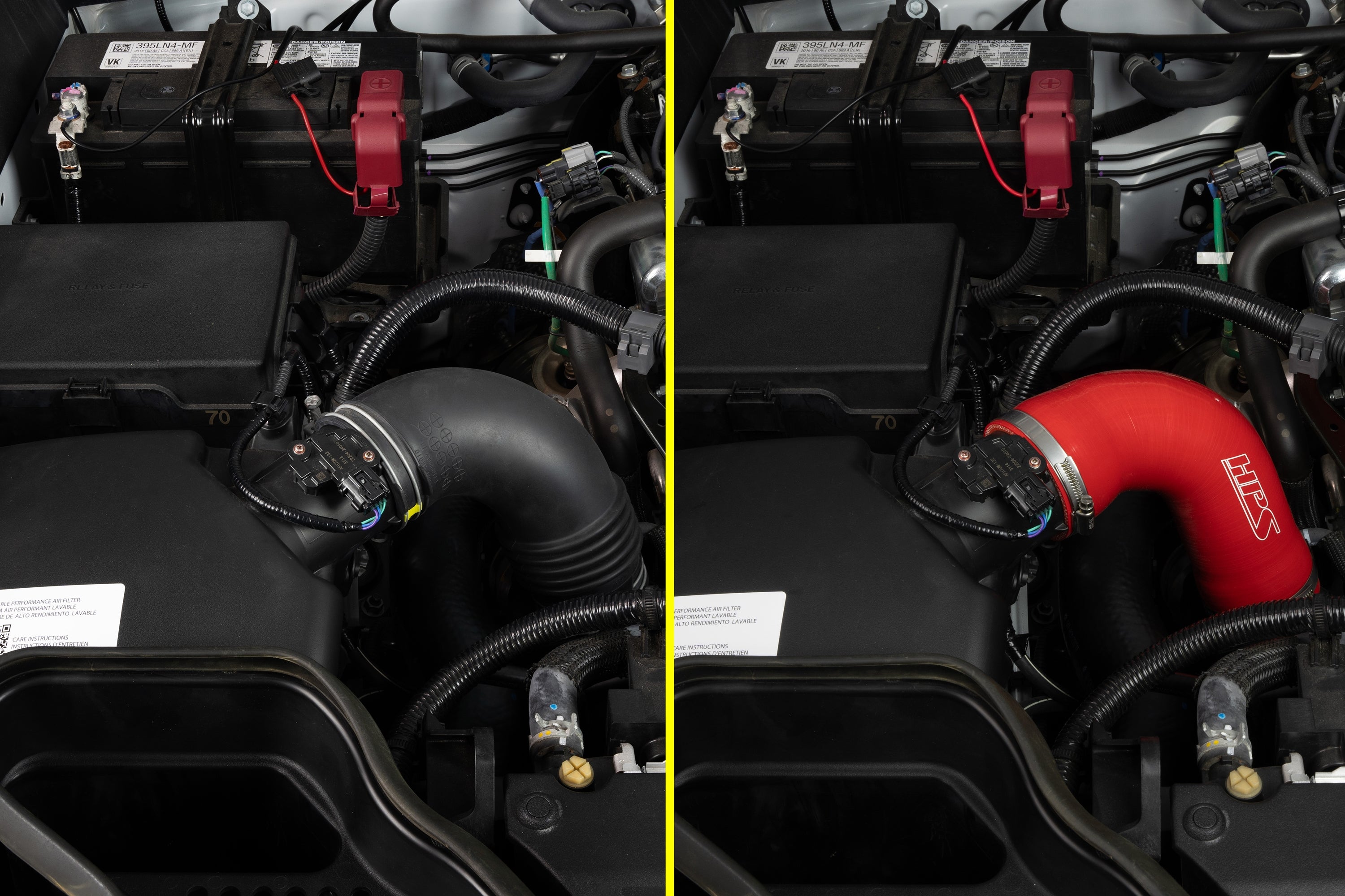 HPS Performance Red Silicone Post MAF Cold Air Intake Hose vs OEM stock tube 2025 Toyota 4Runner 2.4L Turbo 57-2207-RED