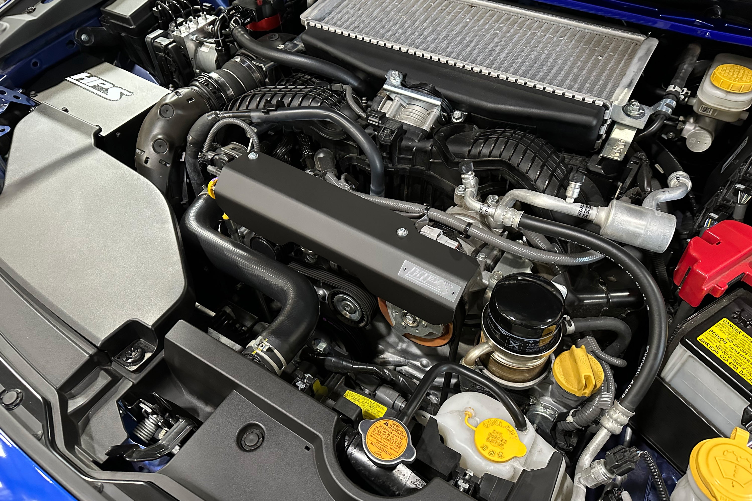 HPS Performance Black Pulley Belt Cover Aluminum Installed 2nd Gen Subaru WRX 2.4L Turbo VB 71-103WB