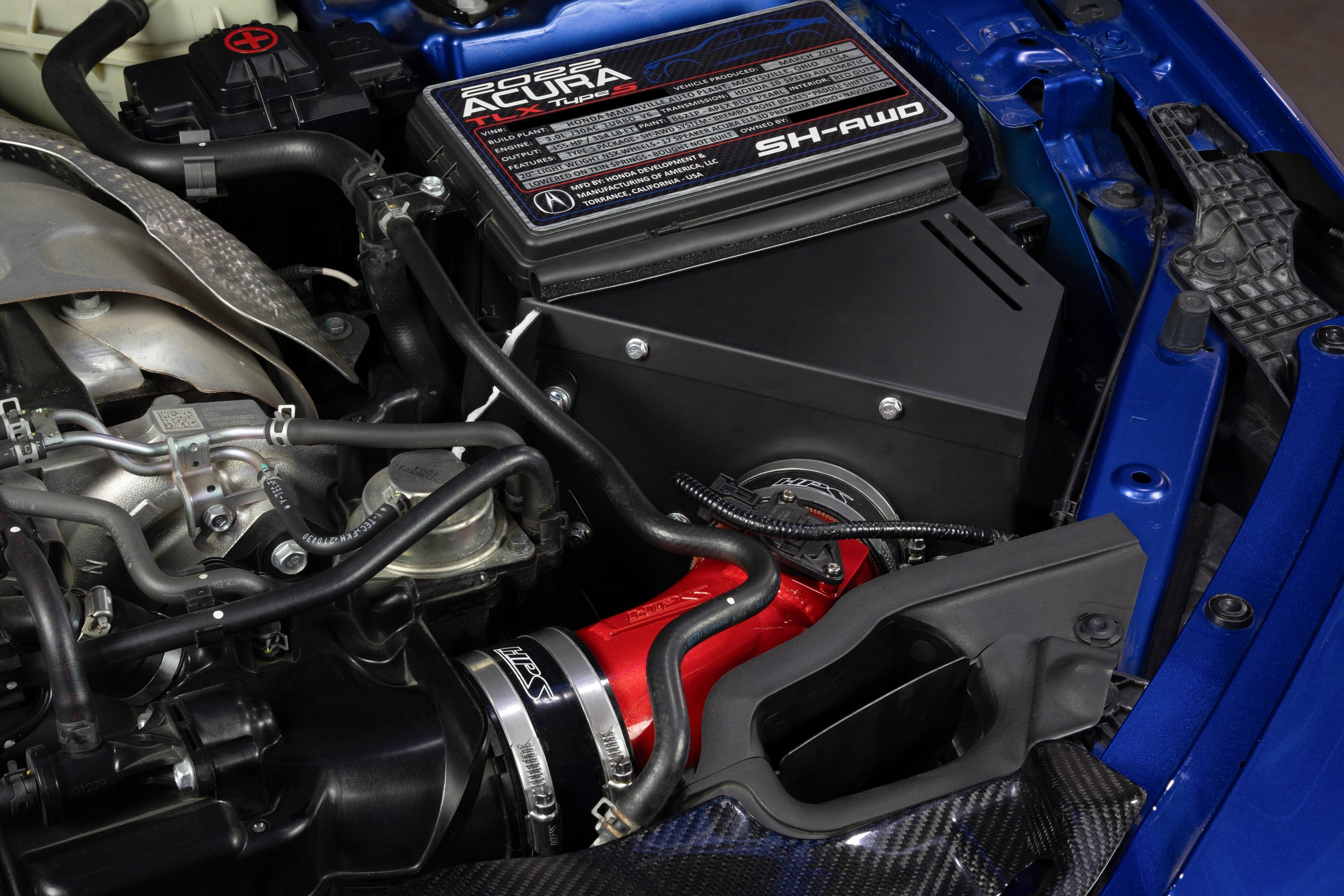 HPS Performance Cold Air Intake Kit with Heat Shield installed 2021-2025 Acura TLX Type S 3.0L Turbo 827-783P