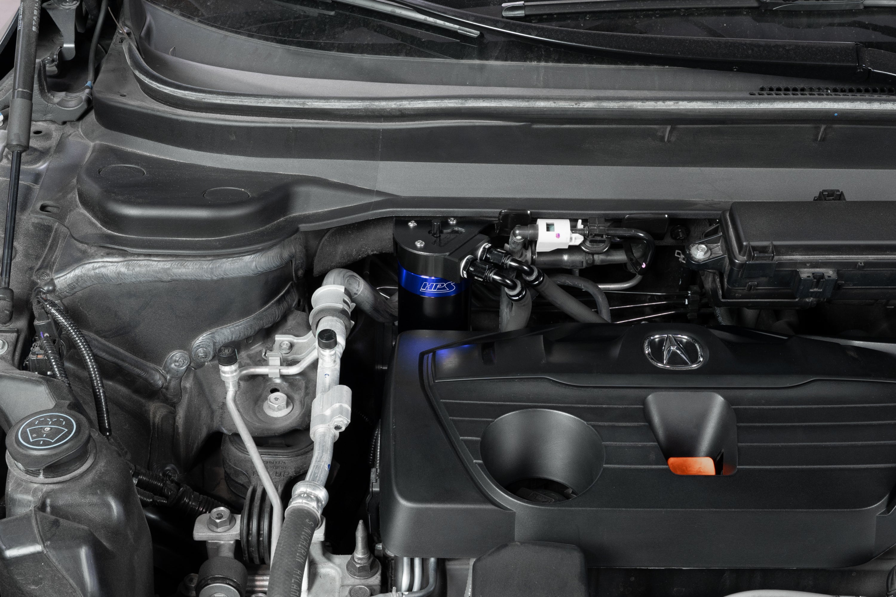 HPS Performance Blue Aluminum Oil Catch Can Kit Installed 2019-2025 Acura RDX 2.0L Turbo K20C4 860-015BL
