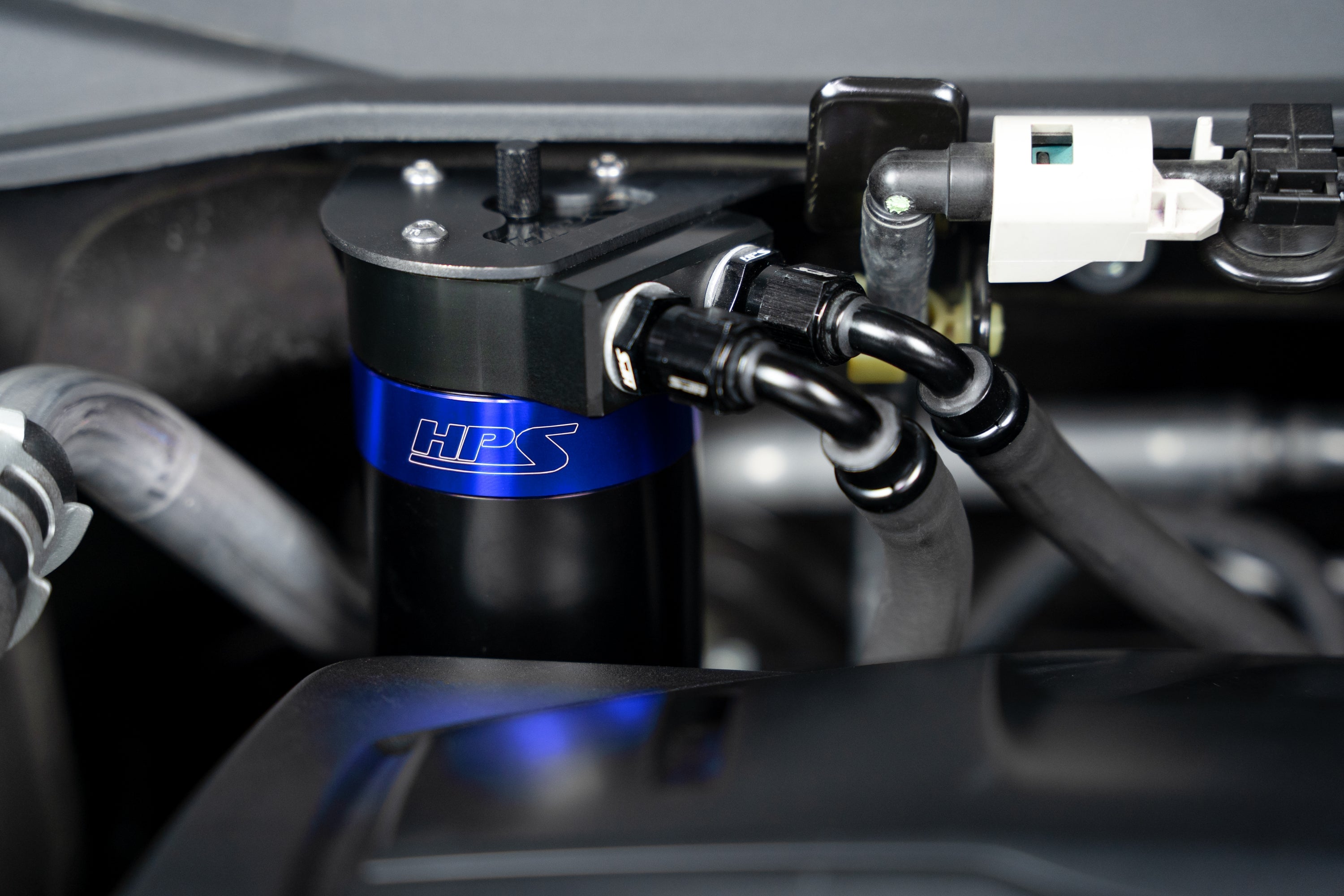 HPS Performance Blue Aluminum Oil Catch Can Kit Installed 3rd Gen Acura RDX 2.0L Turbo K20C4 860-015BL