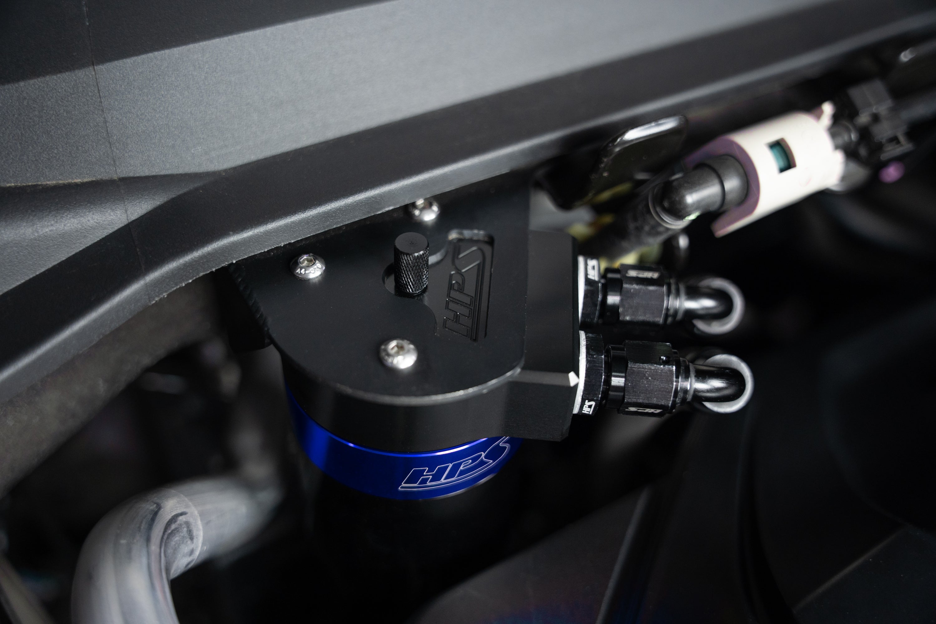 HPS Performance Blue Aluminum Oil Catch Can Kit Installed 3rd Gen Acura RDX 2.0L Turbo K20C4 860-015BL