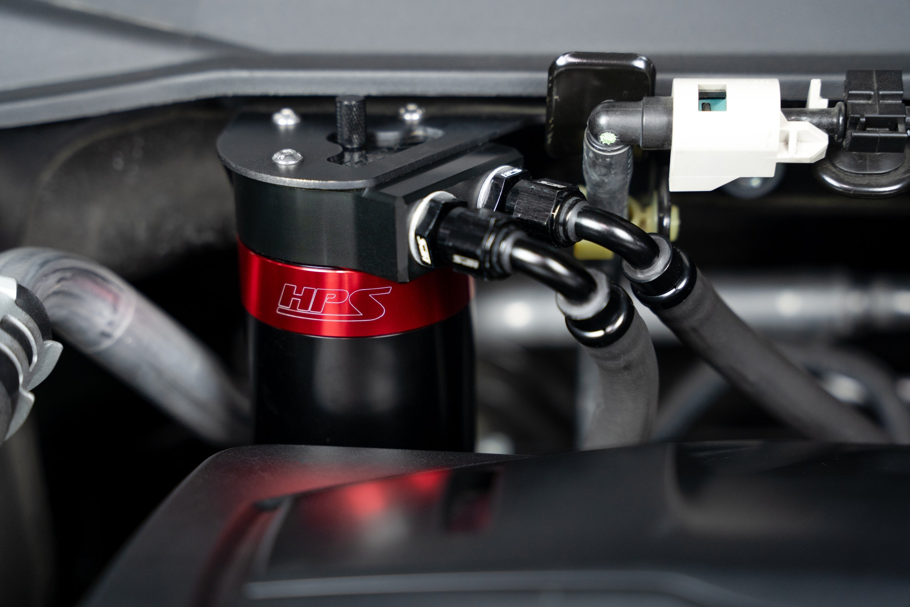 HPS Performance Red Aluminum Oil Catch Can Kit Installed 2019-2025 Acura RDX 2.0L Turbo K20C4 860-015