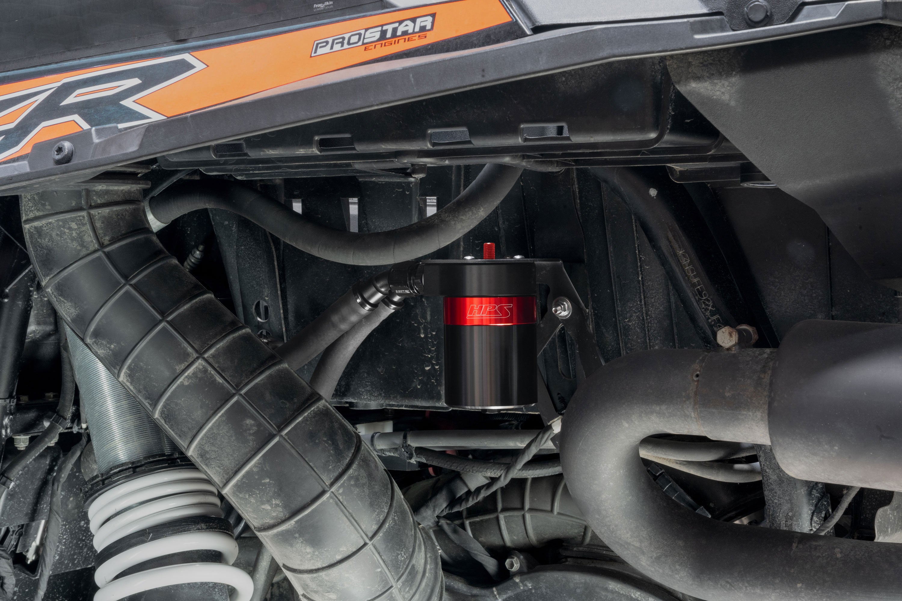 HPS Performance Aluminum Oil Catch Can Kit Installed 2016-2022 Polaris RZR XP 4 Turbo S S4 860-023