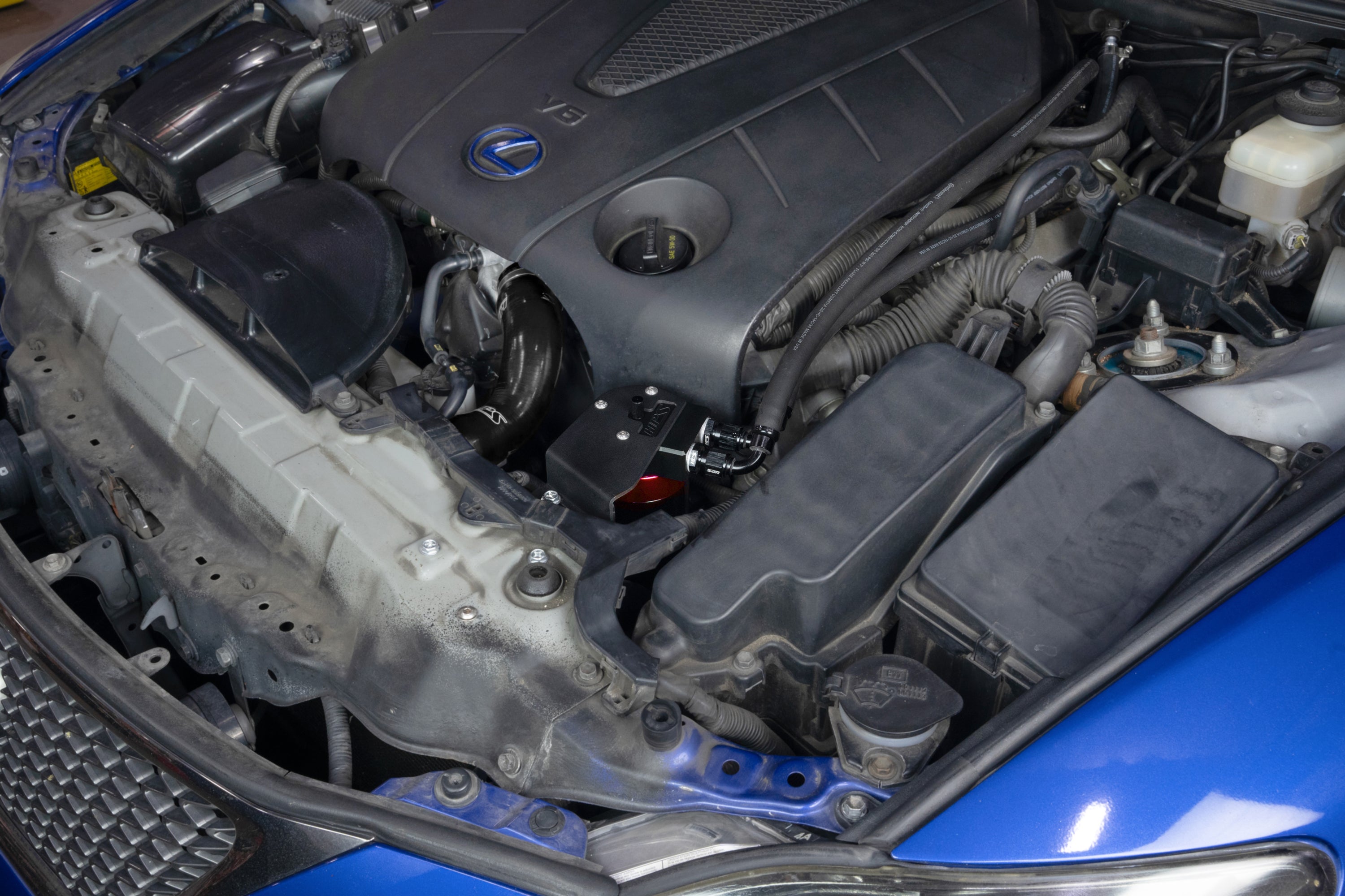 HPS Performance Red Billet Aluminum Oil Catch Can Kit Installed 2nd Gen Lexus IS250 IS350 XE20 V6 860-025