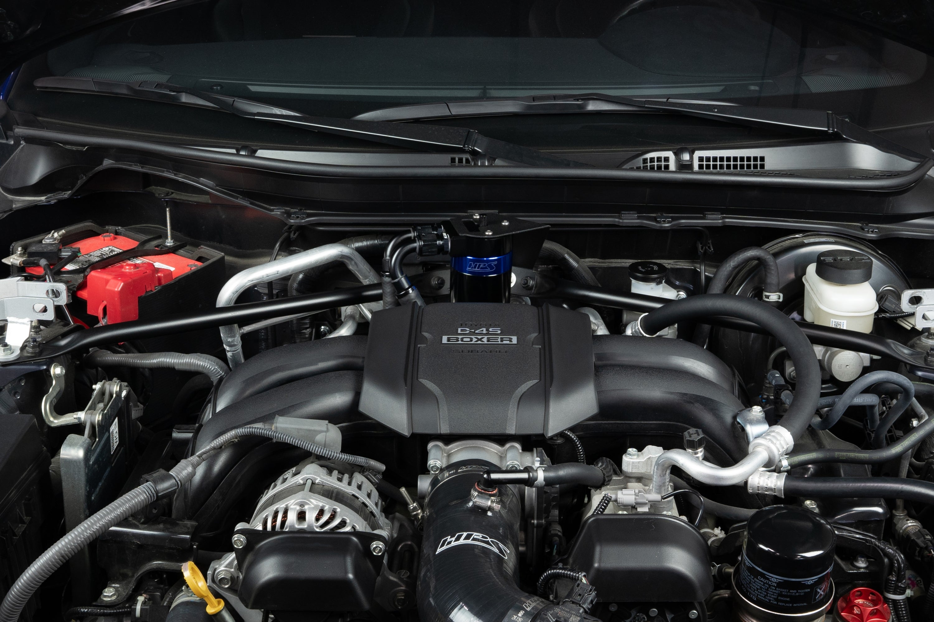 HPS Performance Blue Aluminum Oil Catch Can Kit Installed 2nd Gen Toyota GR86 ZN8 Subaru BRZ ZD8 2.4L FA24D 860-026BL