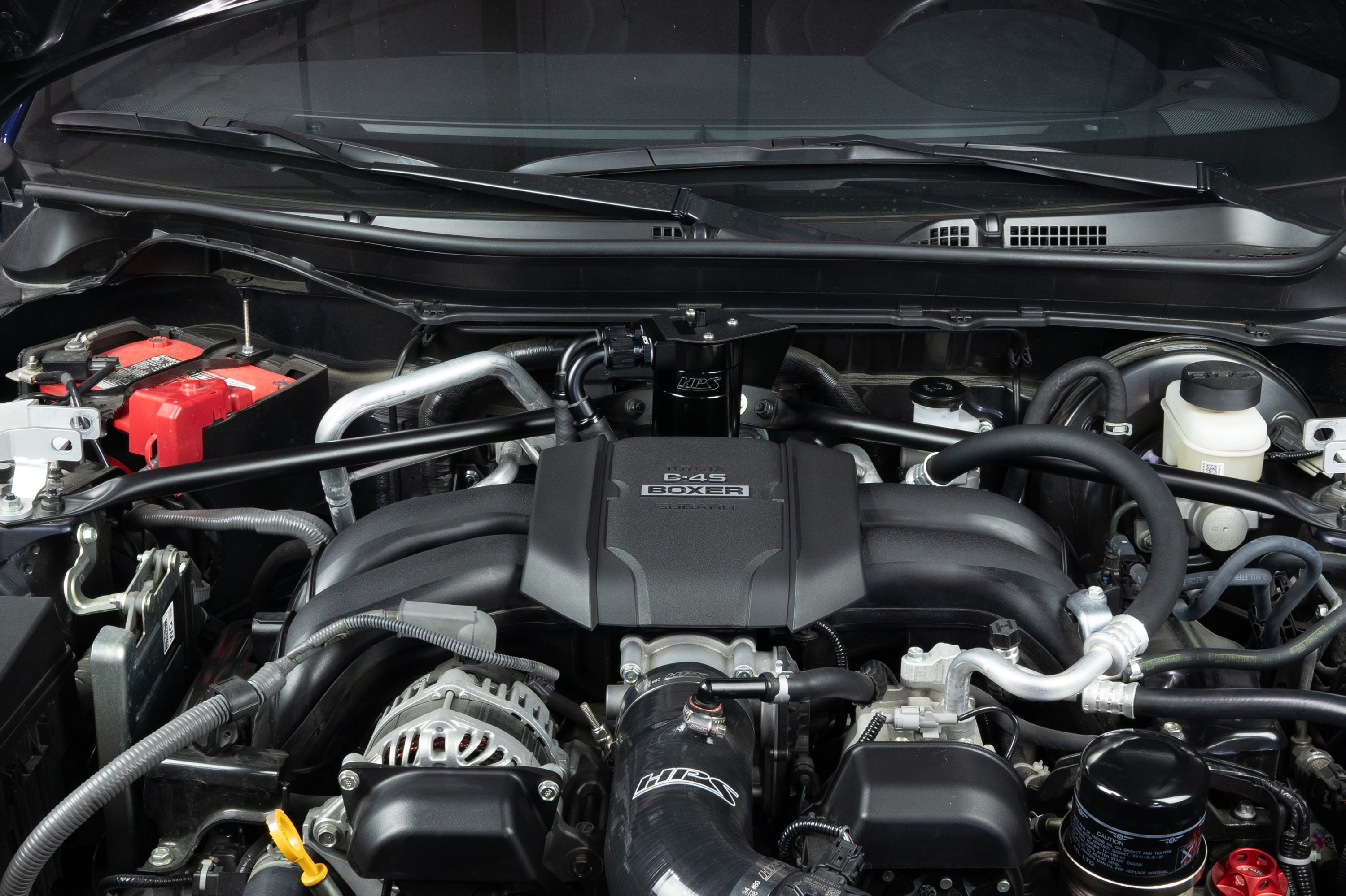 HPS Performance Black Aluminum Oil Catch Can Kit Installed 2nd Gen Toyota GR86 ZN8 2.4L FA24D 860-026WB