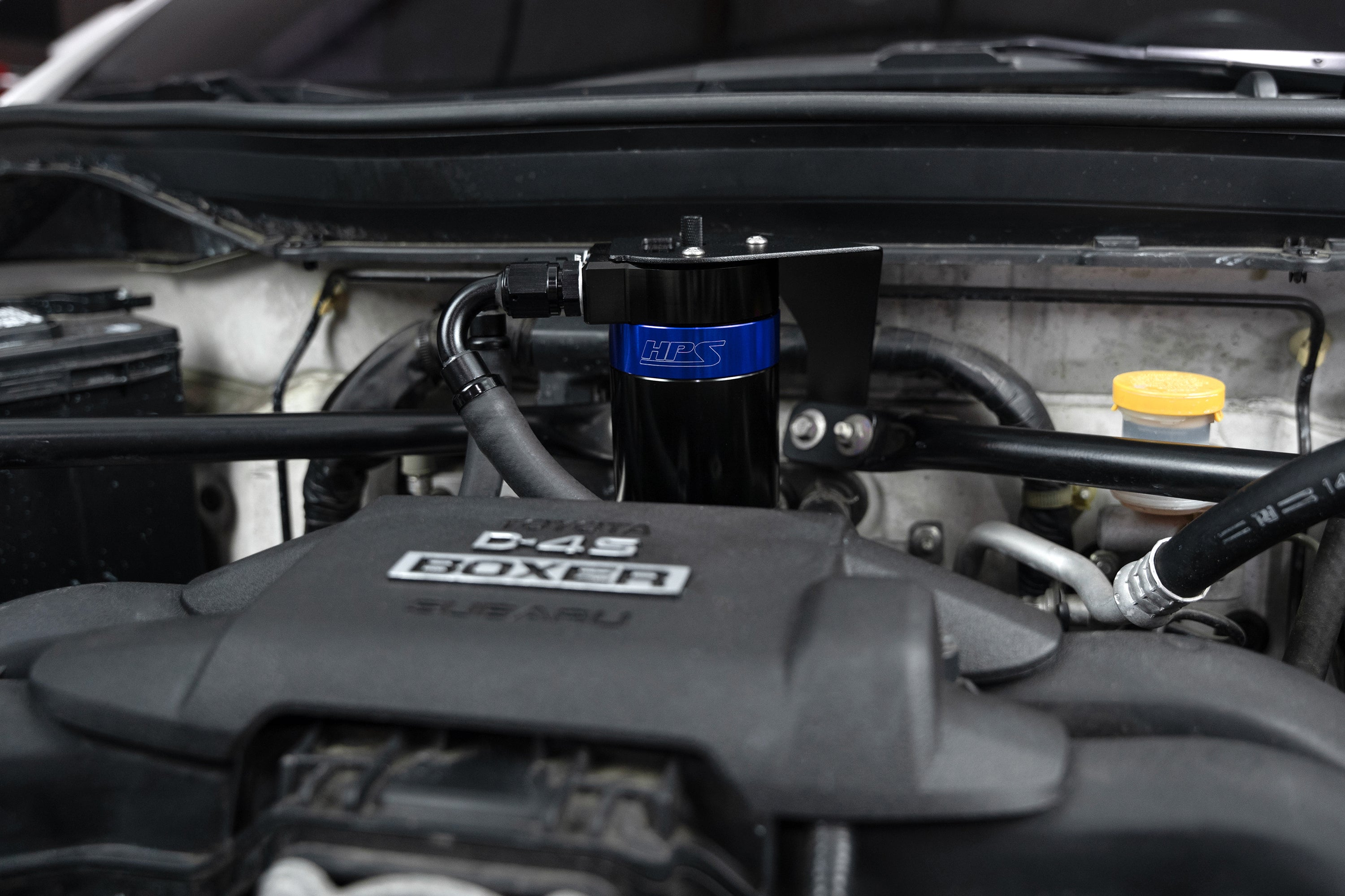 HPS Performance Blue Aluminum Oil Catch Can Kit Installed First Gen Toyota 86 Scion FRS ZN6 2013-2020 Subaru BRZ ZC6 2.0L FA20 860-026BL