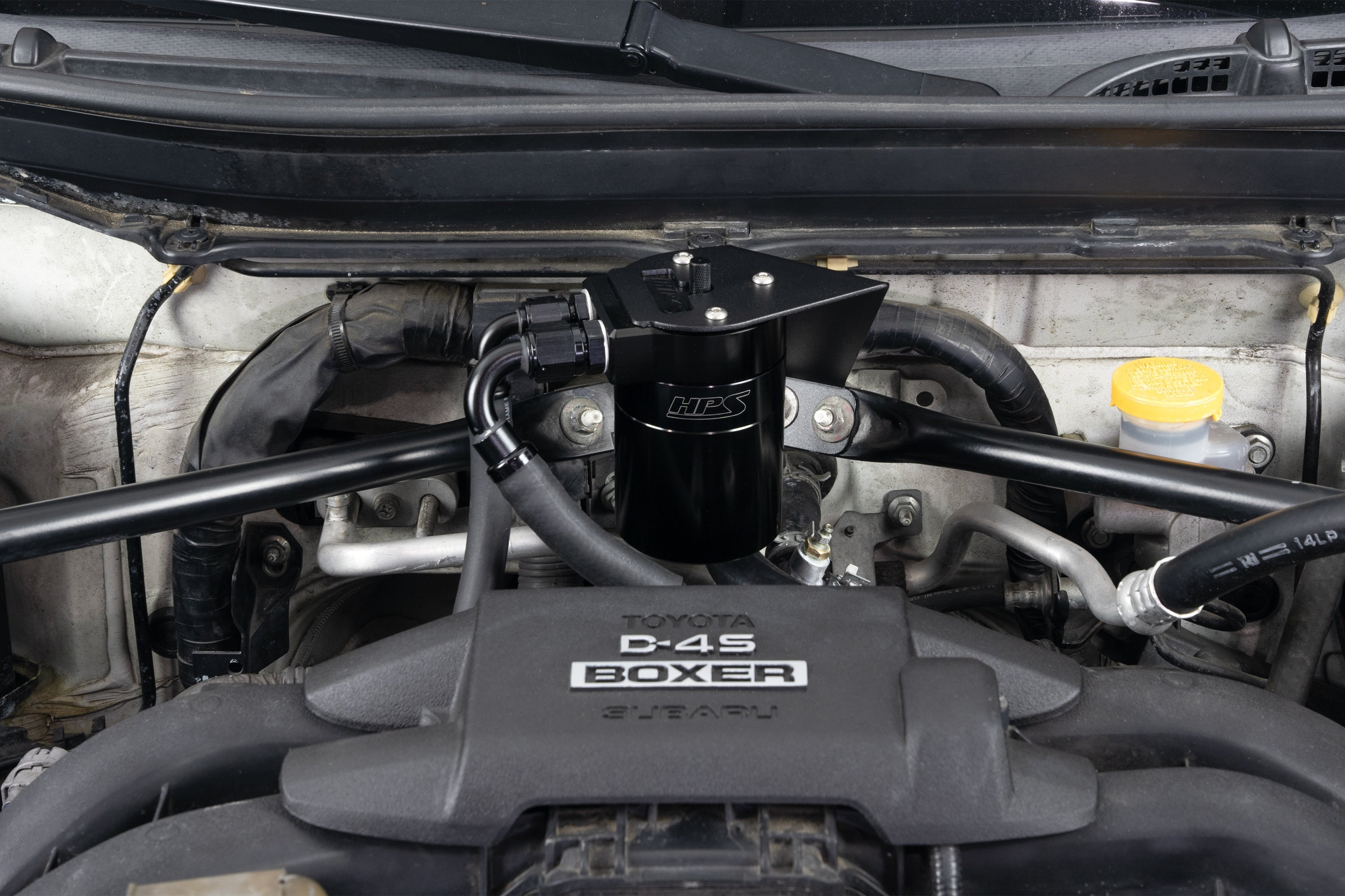 HPS Performance Black Aluminum Oil Catch Can Kit Installed 1st Gen Toyota 86 Scion FRS ZN6 2013-2020 Subaru BRZ ZC6 2.0L FA20 860-026WB
