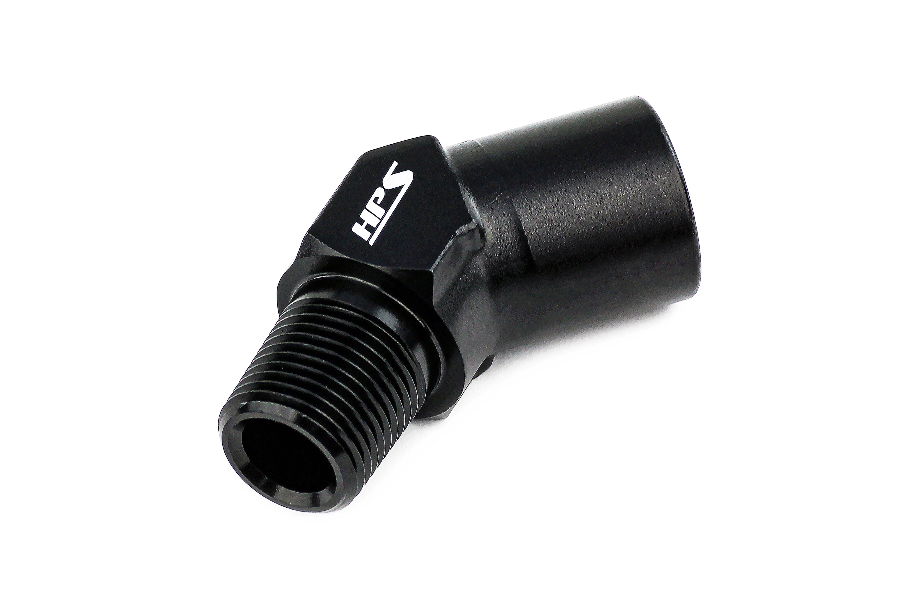 HPS Performance 45 Degree Aluminum 1/4" NPT Male To Female Adapter, Black