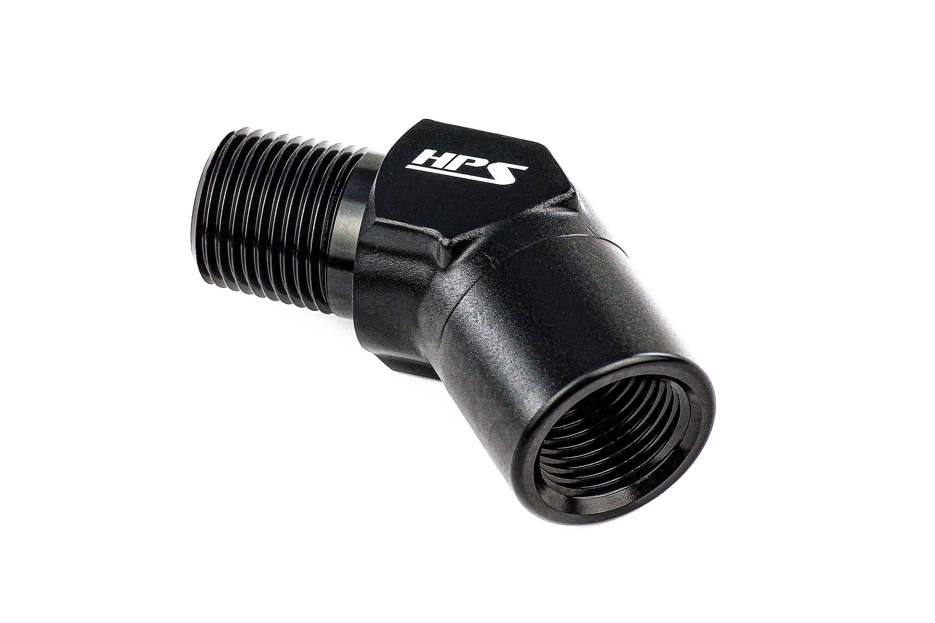 HPS Performance 45 Degree Aluminum 3/8" NPT Male To Female Adapter 1/2"