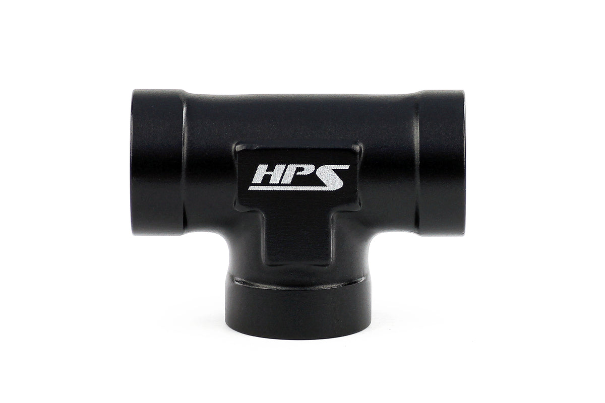 HPS Performance Aluminum 3/8&quot; NPT Female Tee Coupler Adapter 3 Way Black 1/2&quot;