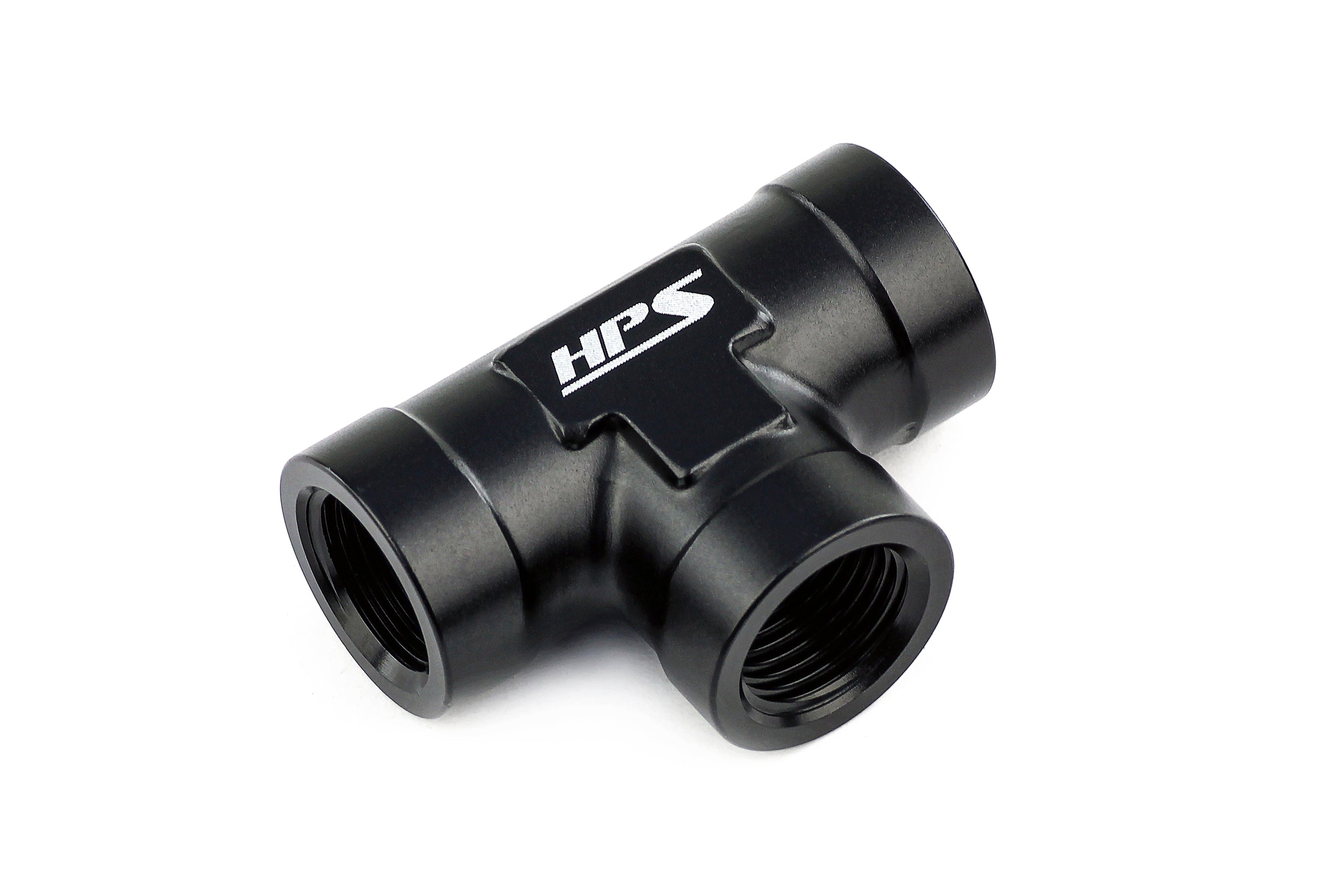 HPS Performance Aluminum 1/8" NPT Female Tee Coupler Adapter 3 Way Black 1/4"
