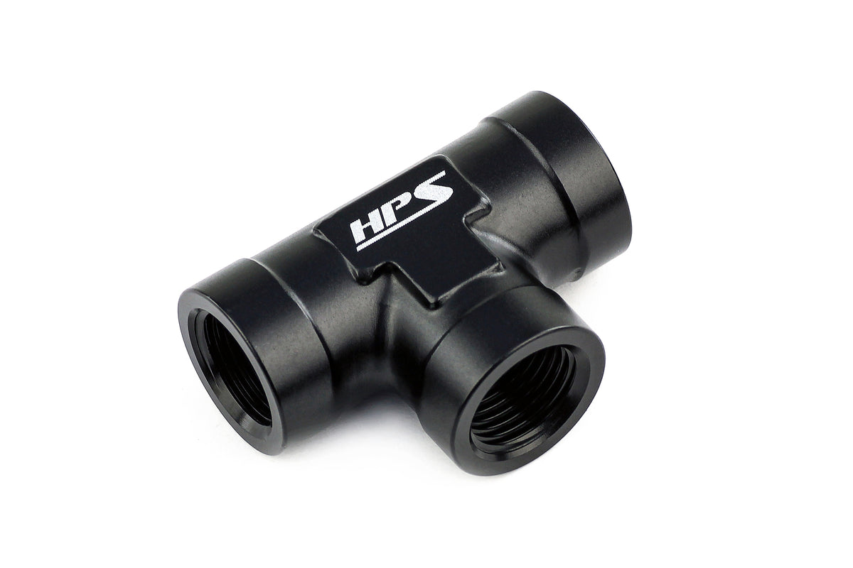 HPS Performance Aluminum 1/8&quot; NPT Female Tee Coupler Adapter 3 Way Black 1/4&quot;