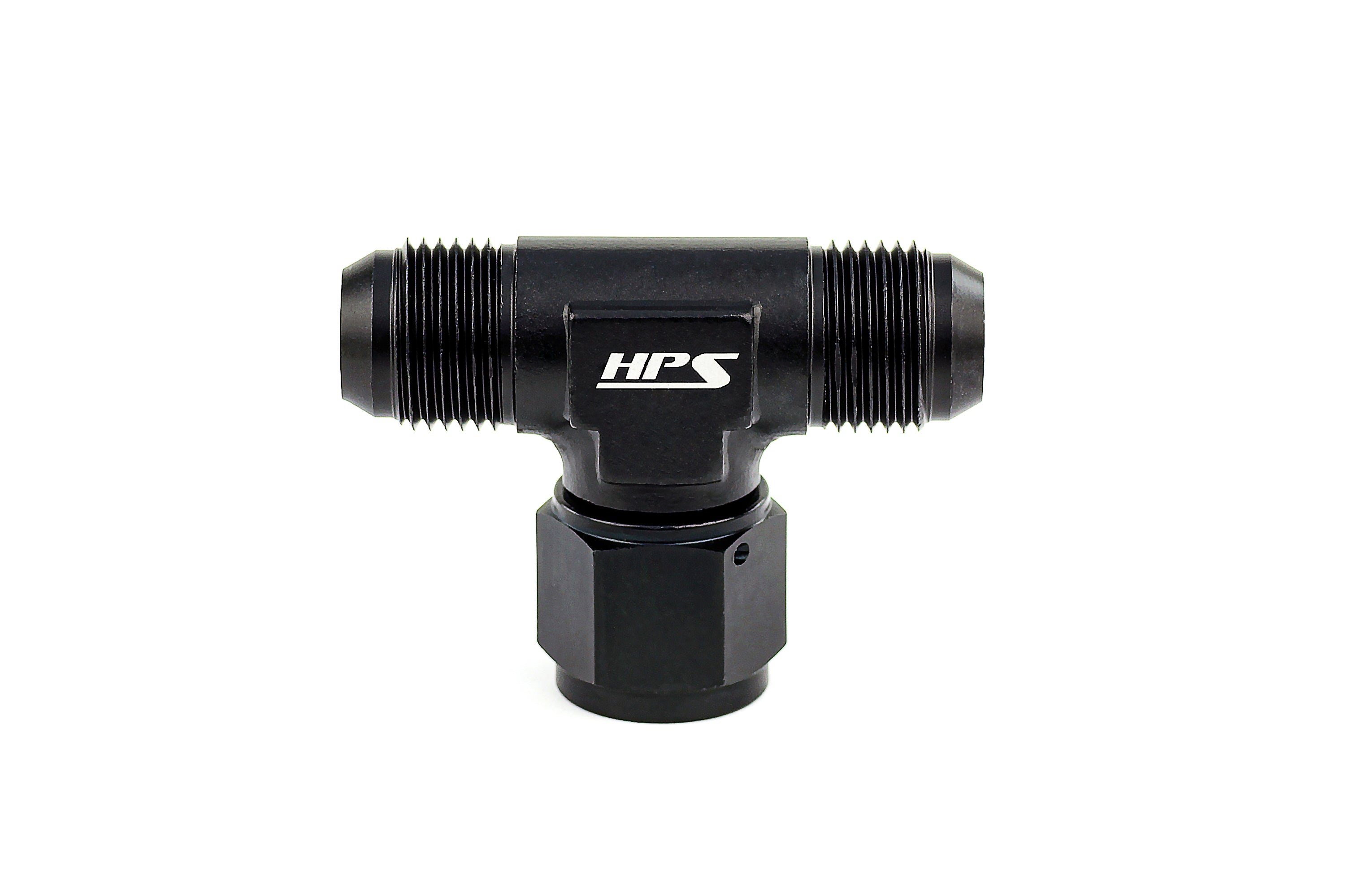 HPS Performance AN Male Tee with AN Female Swivel on Side Fitting Aluminum Adapter Black