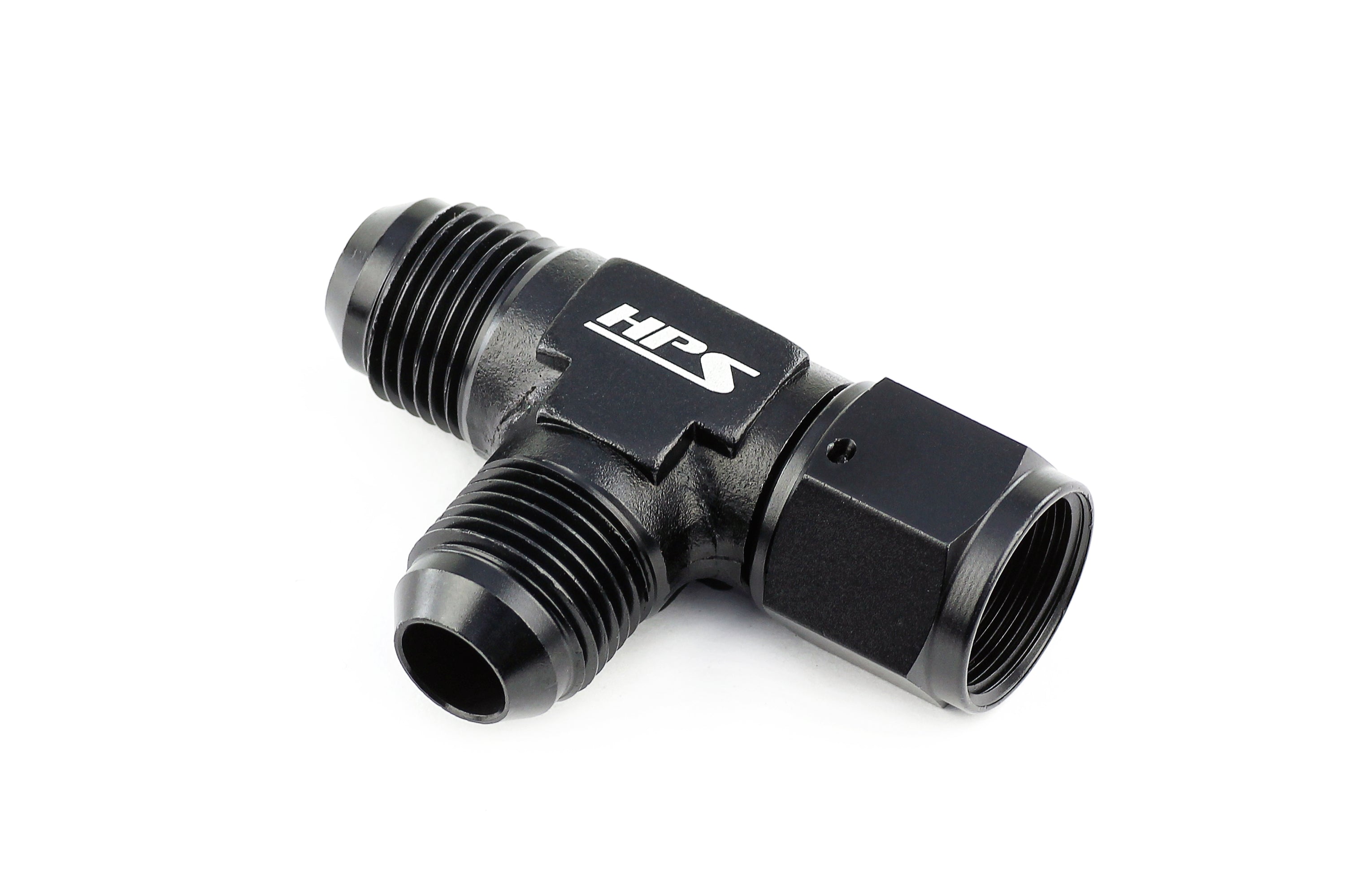 HPS Performance AN Male with AN Female on Run Tee Fitting Aluminum Adapter Black