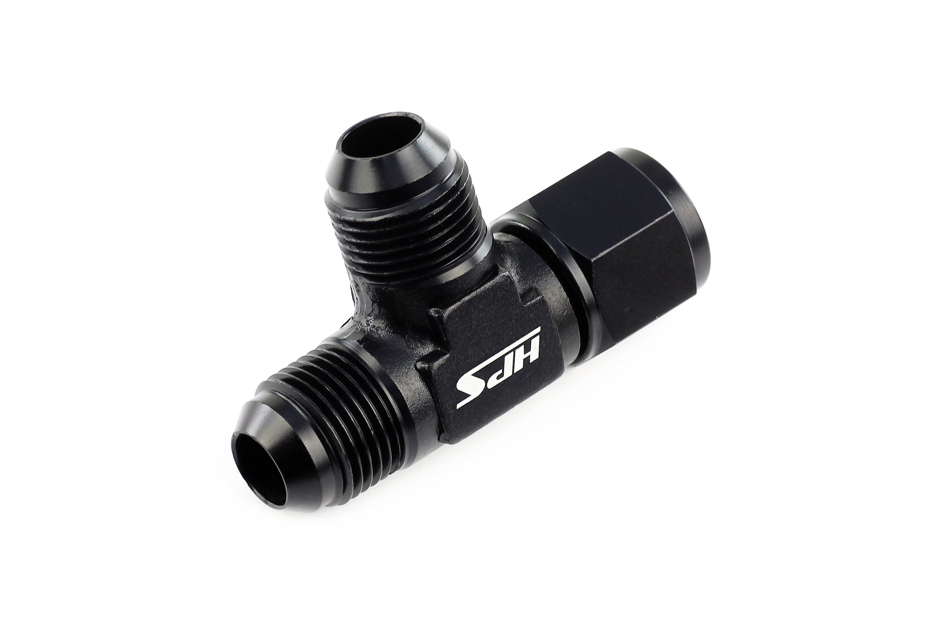 HPS Performance AN Male with AN Female on Run Tee Fitting Adapter, Aluminum, Black