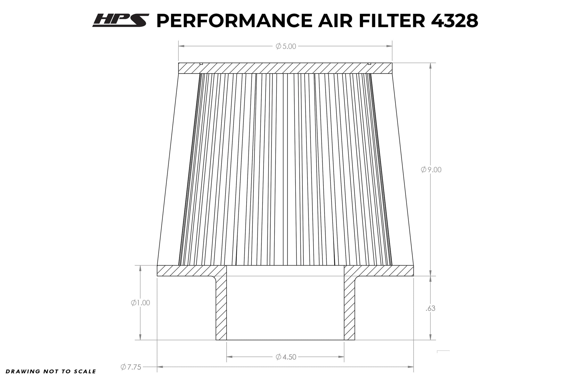 HPS Performance Air Filter 4.5" ID, 9" Element Length, 9-1/2" Overall Length, HPS-4328