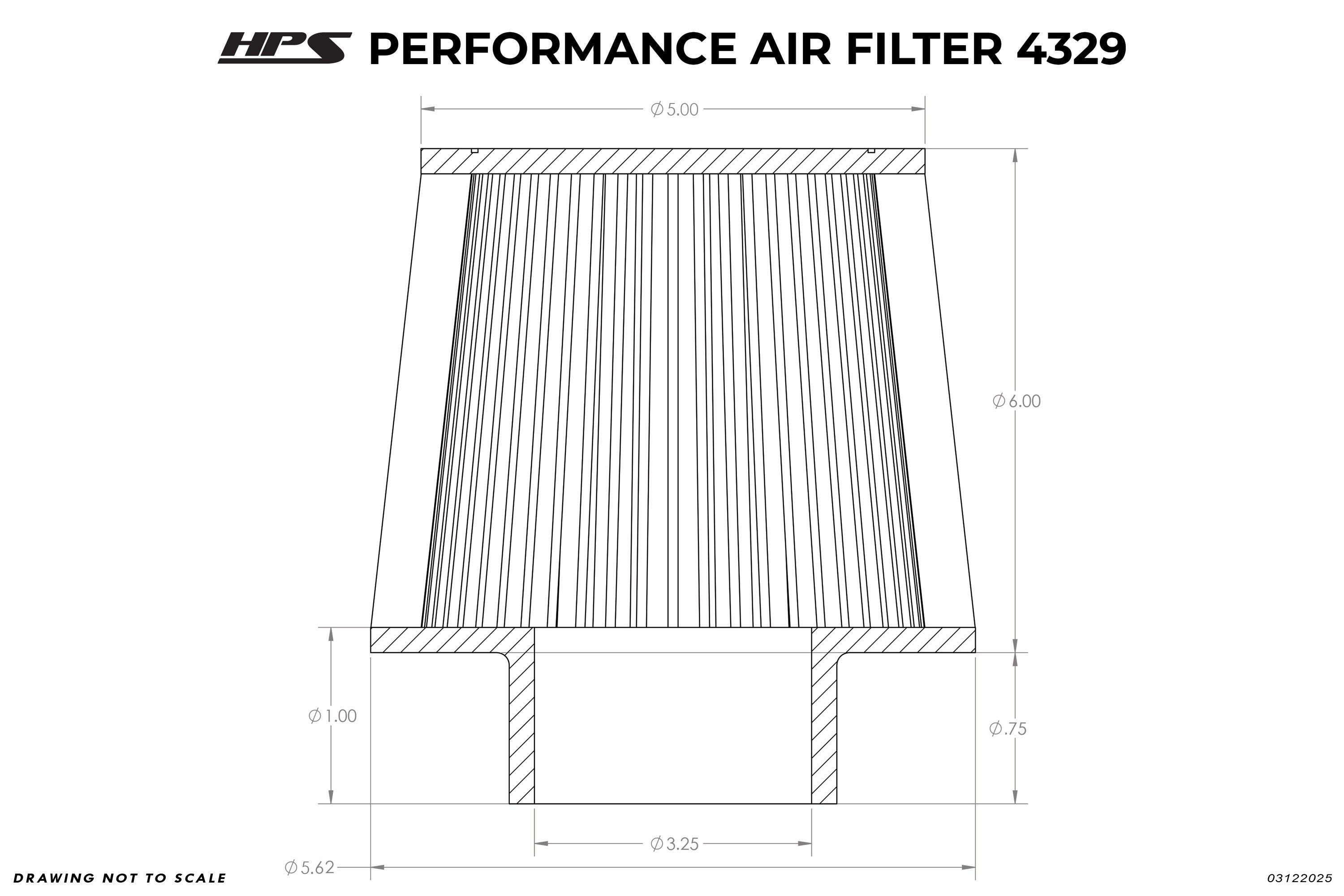 HPS Performance 3.25" Air Filter, 6.75" Length, 5-5/8" Base, 5" Top, HPS-4329