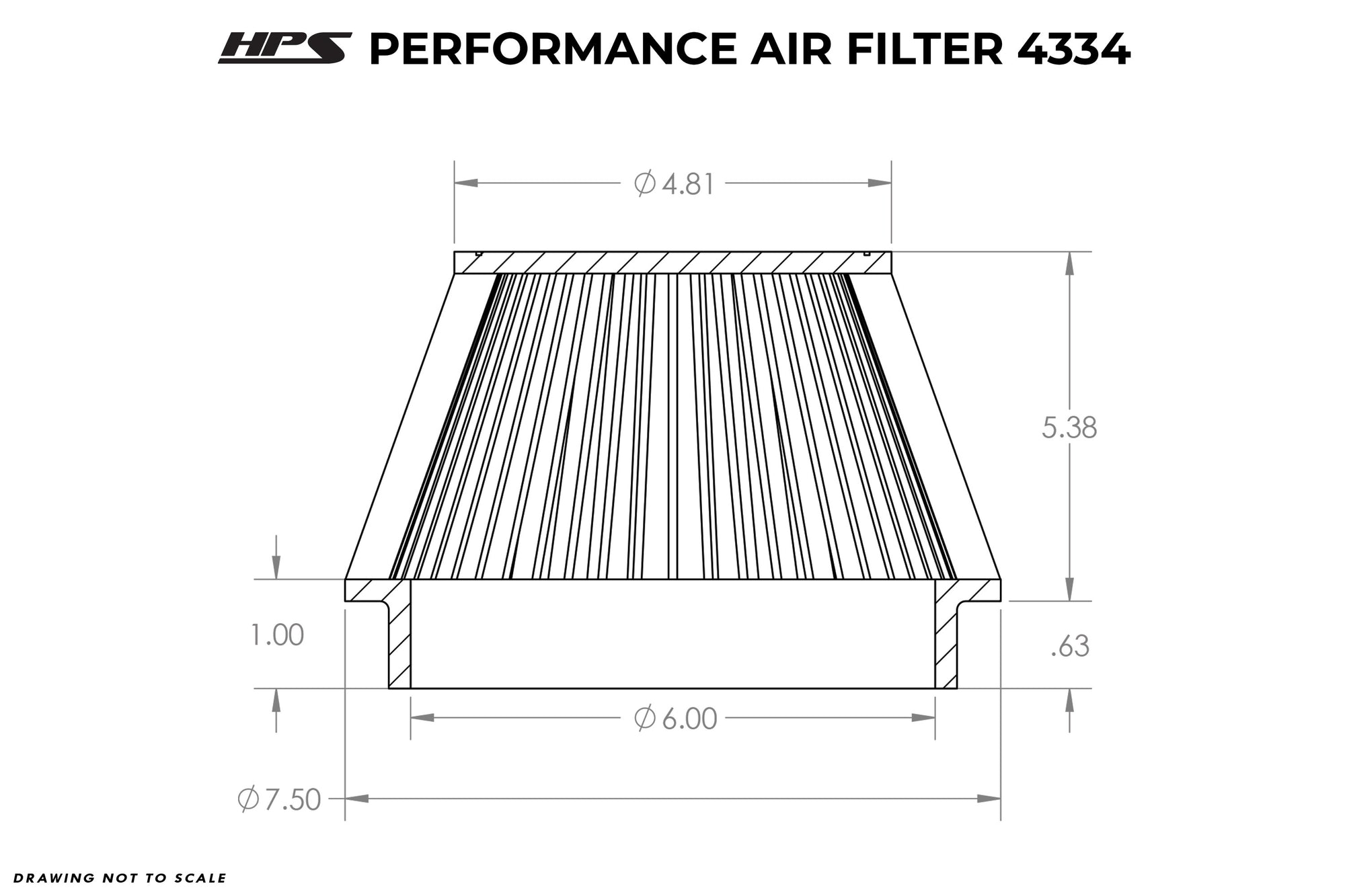 HPS Performance Air Filter 6" ID, 5-3/8" Element Length, 6" Overall Length, HPS-4334