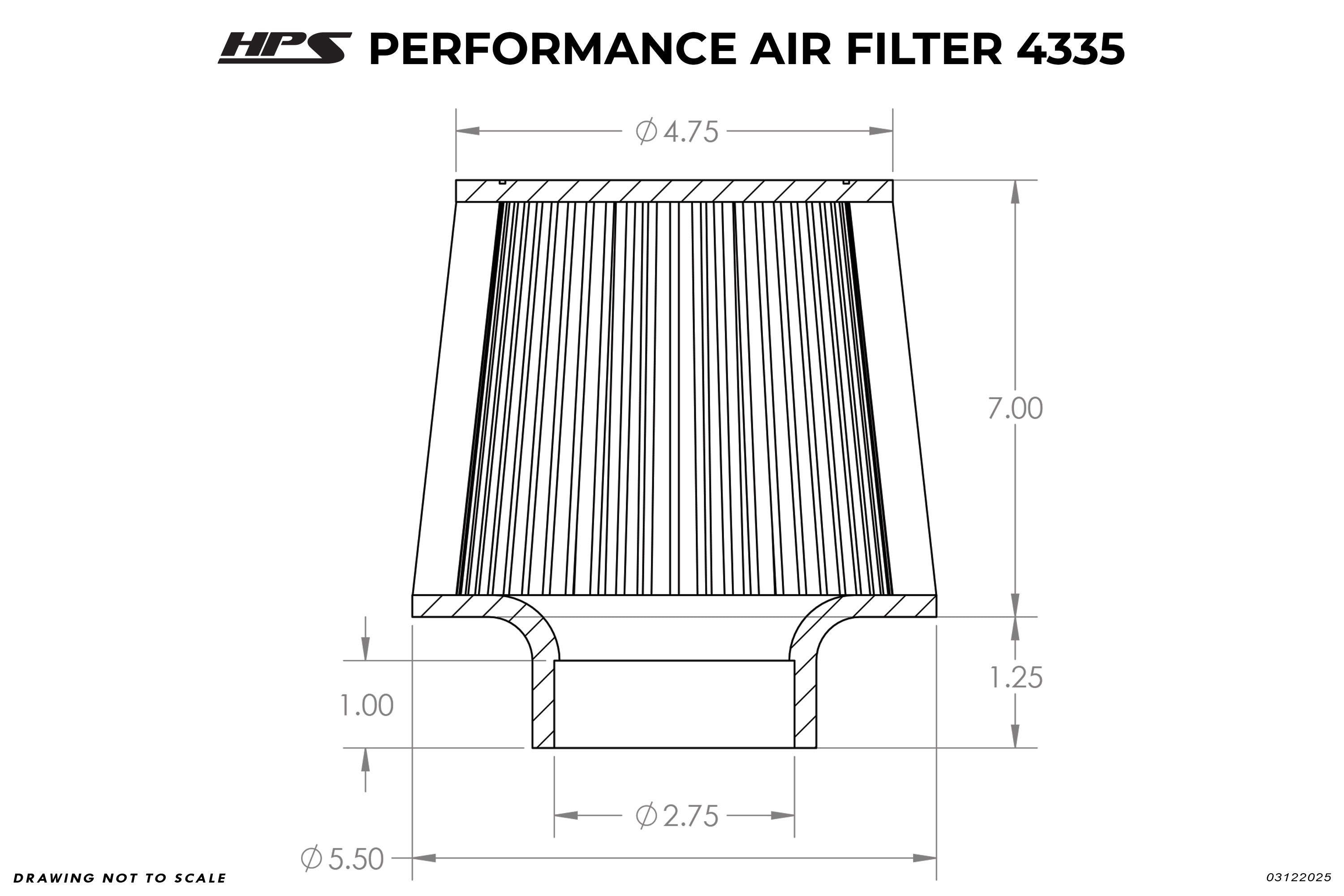 HPS Performance 2.75" Air Filter, 8.25" Length, 5.5" Base, 4.75" Top, HPS-4335