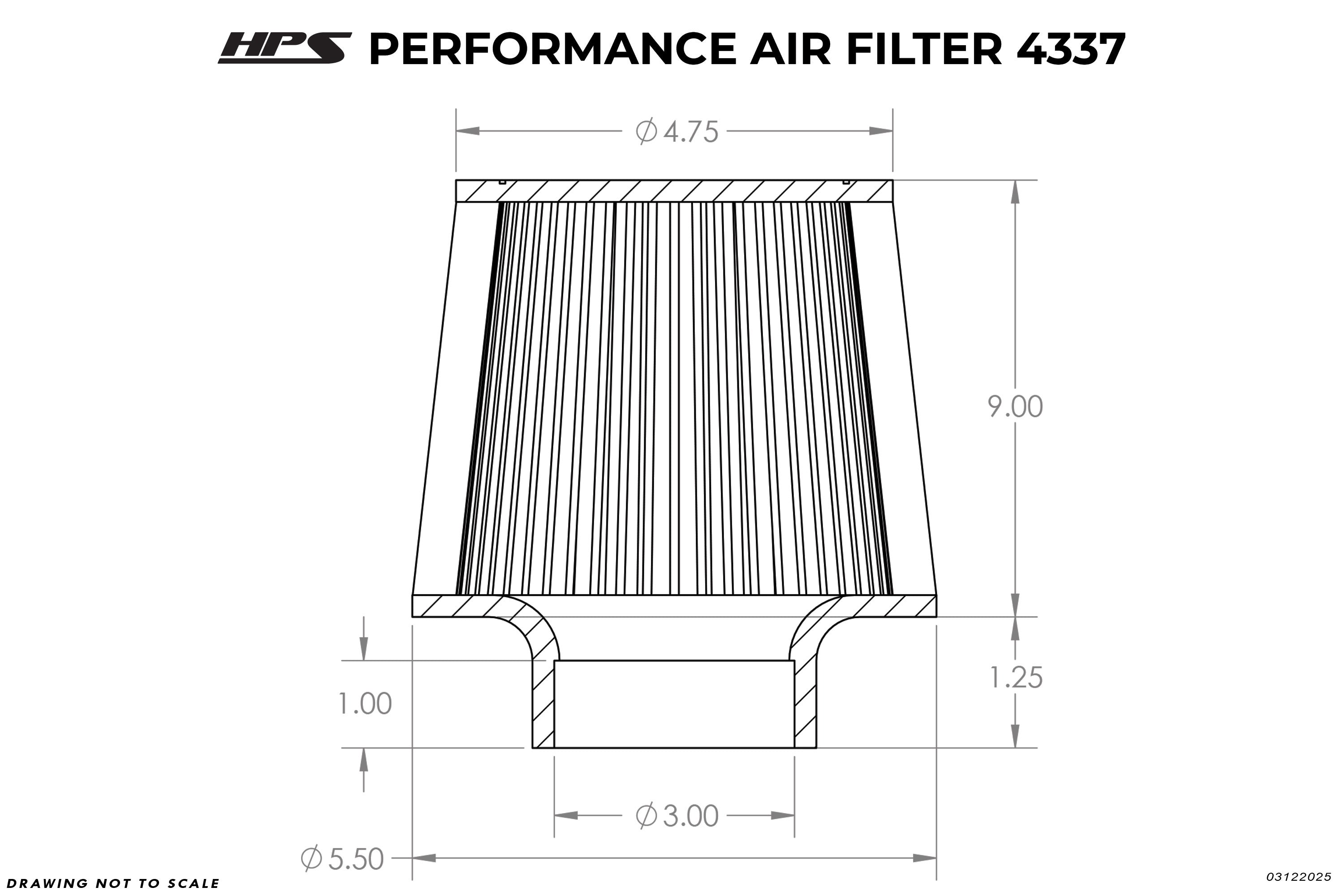 HPS Performance 3" Air Filter, 10.25" Length, 5.5" Base, 4.75" Top, HPS-4337