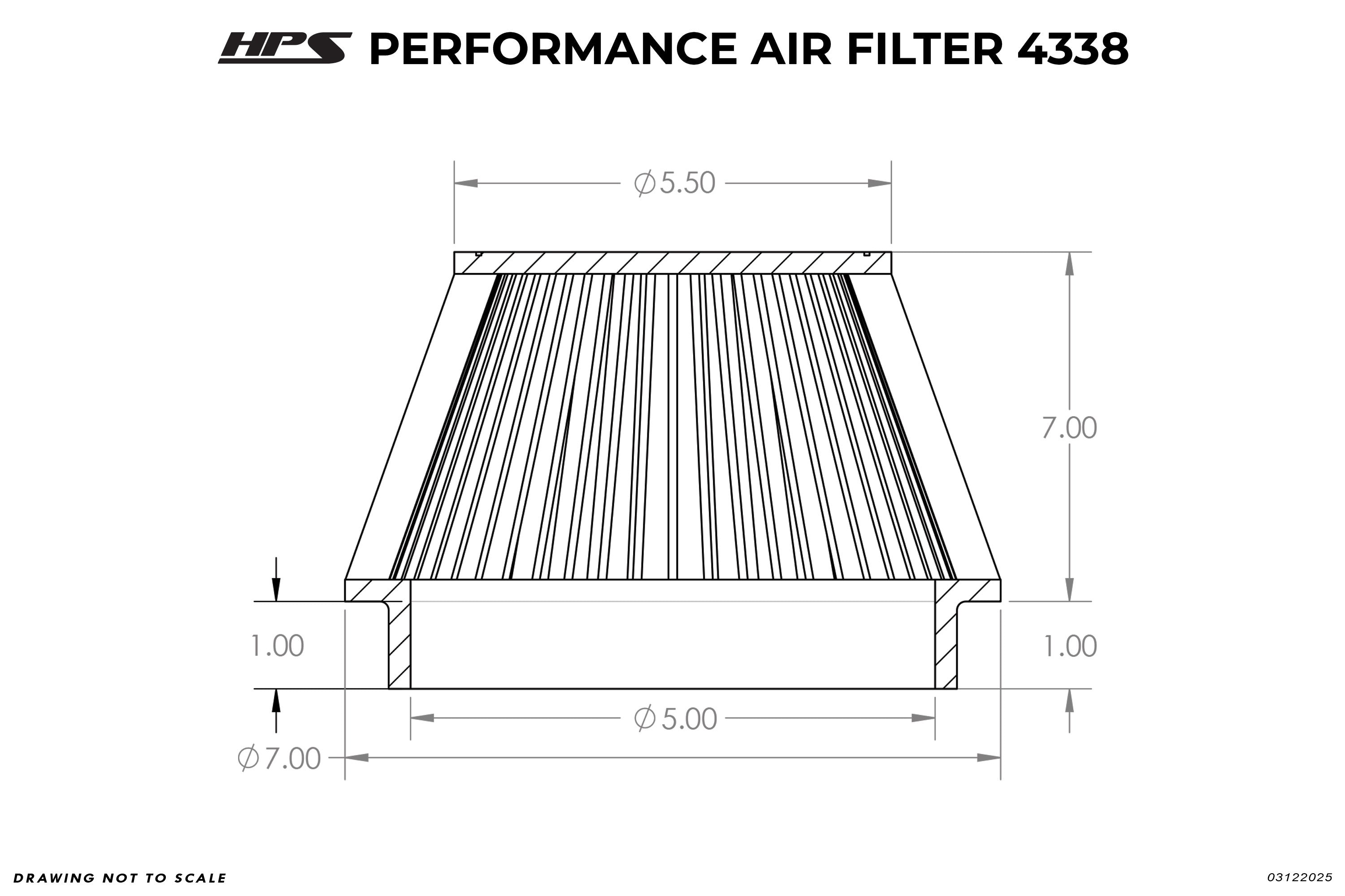 HPS Performance 5" Air Filter, 8" Length, 7" Base, 5-3/8" Top, HPS-4338