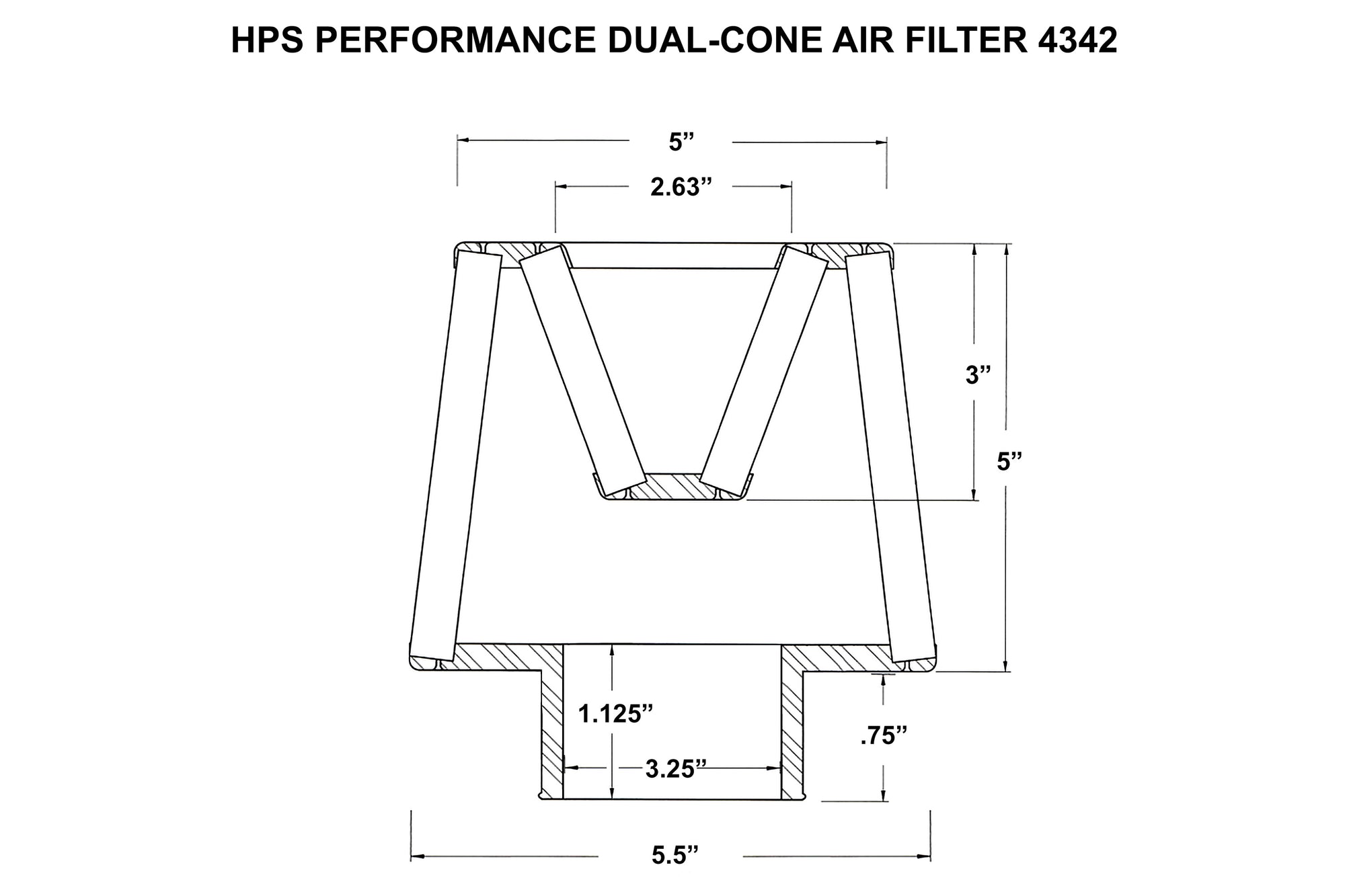 HPS Performance 3.25" ID x 5.75" Long Open Top Dual Cone Air Filter Replacement Cold Air Intake Kit HPS-4342