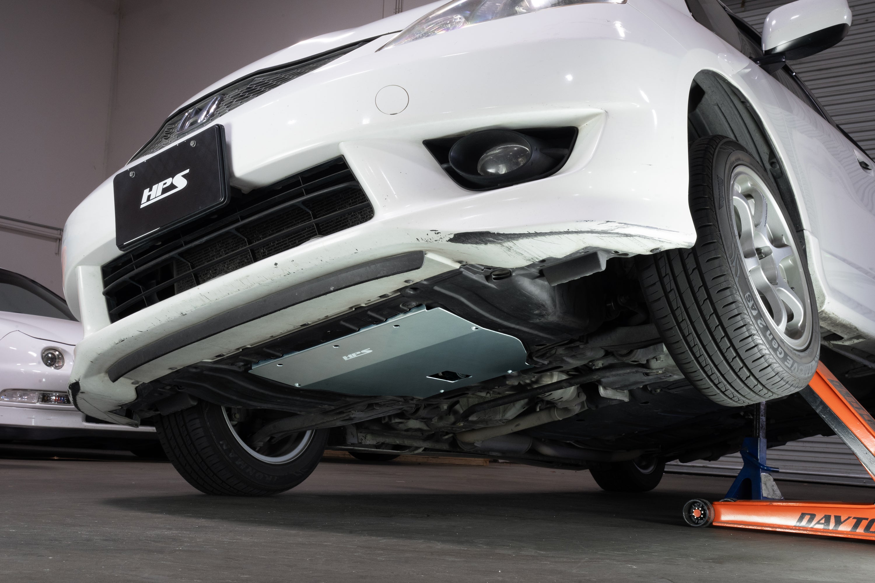 HPS Performance Aluminum Front Under Tray Panel Skid Plate installed 2009-2013 Honda Fit 1.5L GE GG SP-105