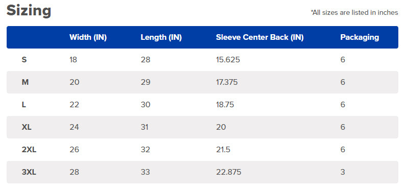 HPS Performance T-Shirt Tee Size Chart