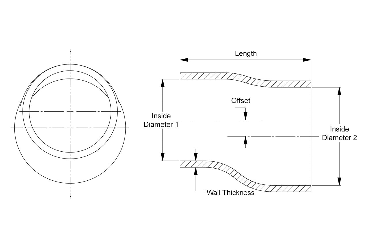 HPS 2-1/2" - 4" Silicone Offset Reducer Coupler Hose, High Temperature 4-ply Reinforced