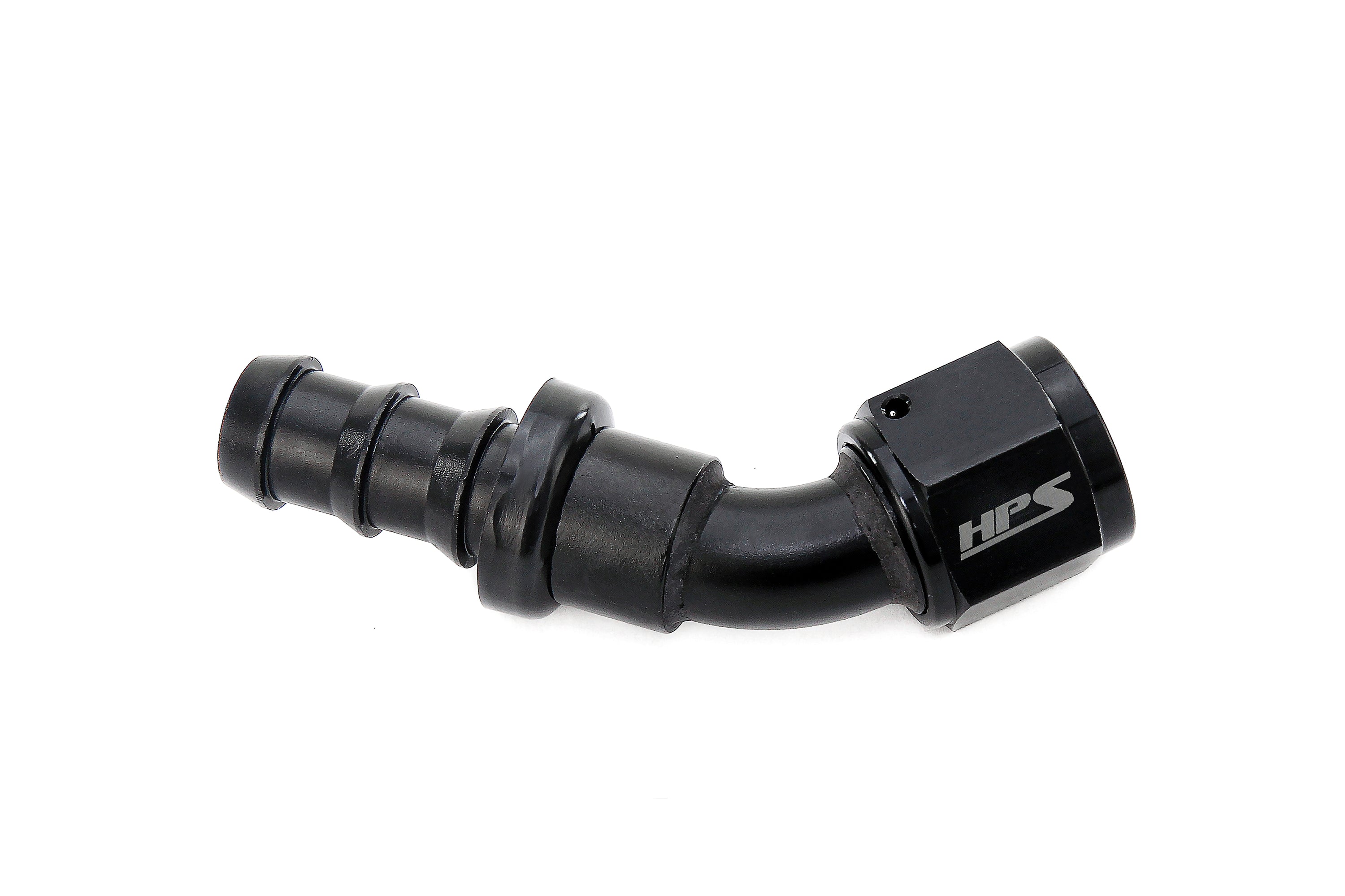 HPS Performance 45 Degree Aluminum Push-on Hose End to AN Female Black
