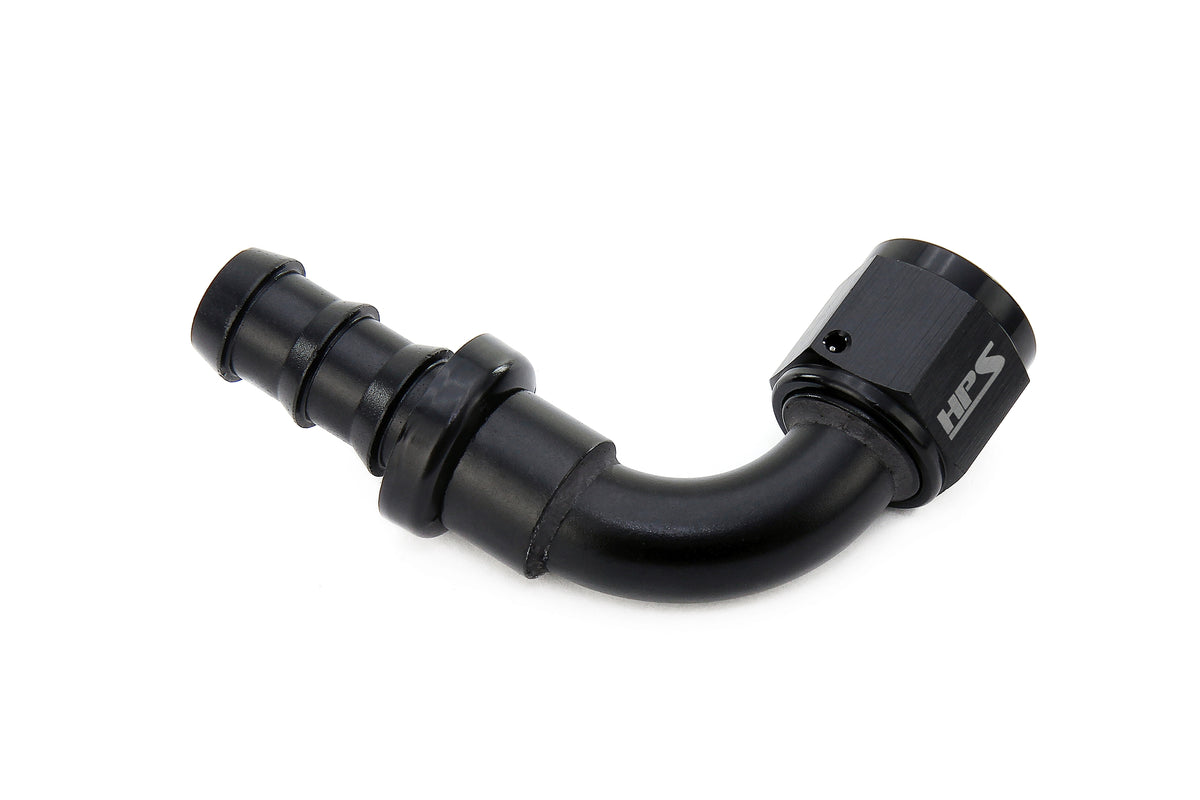 HPS Performance 90 Degree Aluminum Push-on Hose End to AN Female Black