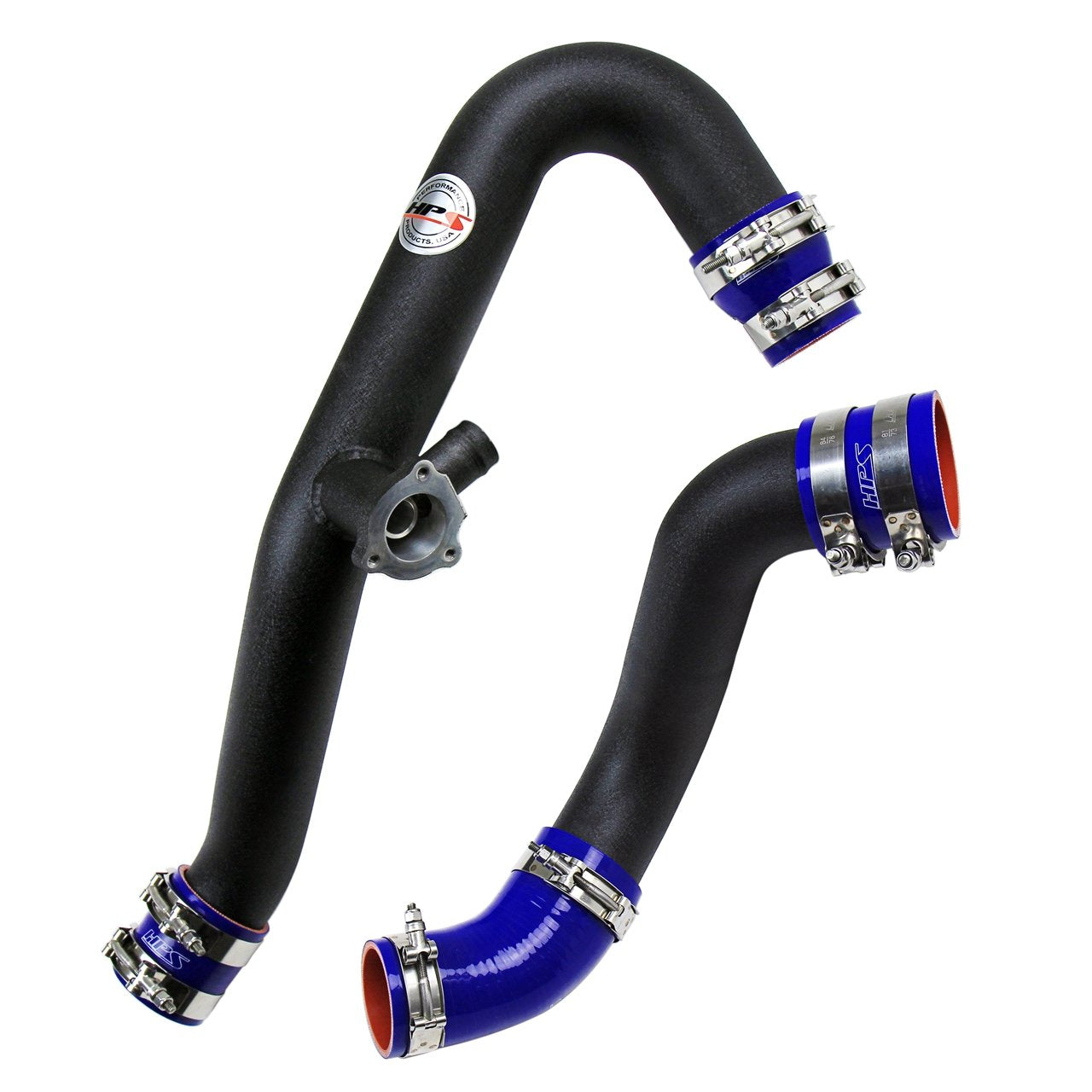 HPS Intercooler Hot Charge Pipe and Cold Side with Blue Hoses 15-17 Ford Mustang Ecoboost 2.3L Turbo, Black