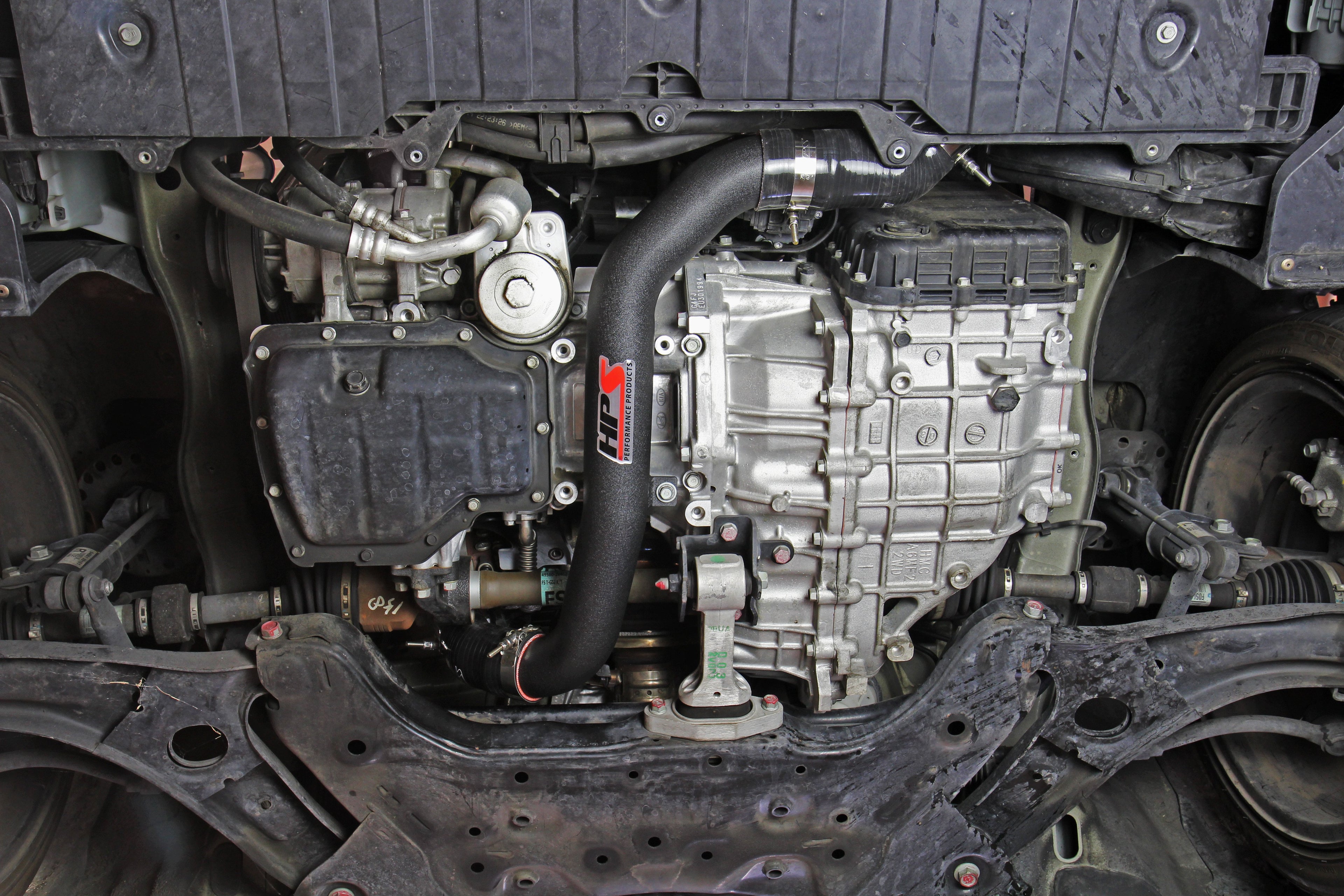 HPS 2.5 inch BLACK Intercooler Hot Side Charge Pipe Installed 13-17 Hyundai Veloster 1.6L Turbo 17-106WB