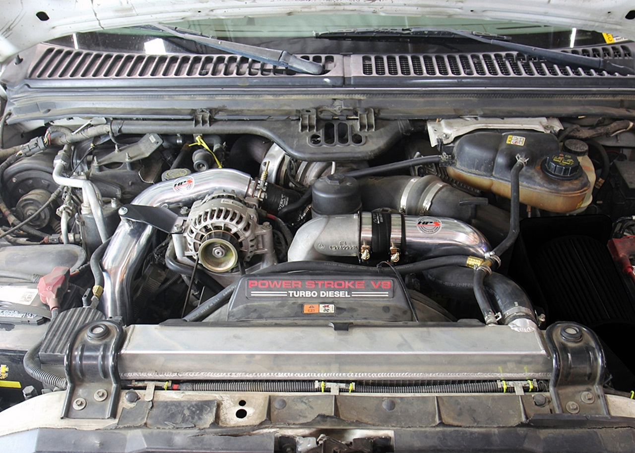 HPS Hot & Cold Side Black Charge Pipe with Intercooler Boots Kit Installed 03-07 Ford F250 Superduty Powerstroke 6.0L Diesel Turbo 17-145WB