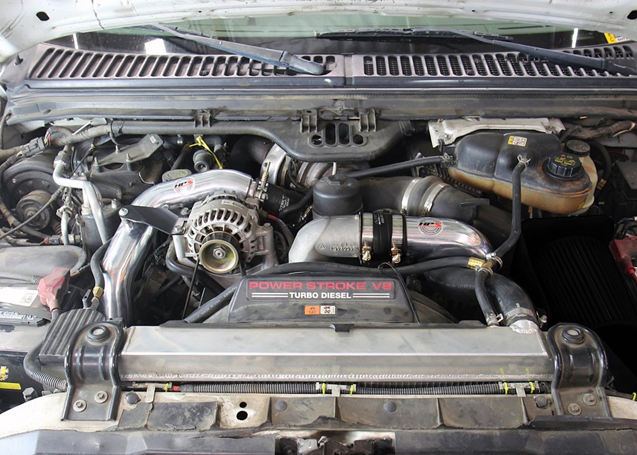 HPS Hot & Cold Side Black Charge Pipe with Intercooler Boots Kit Installed 03-07 Ford F450 Superduty Powerstroke 6.0L Diesel Turbo 17-145WB